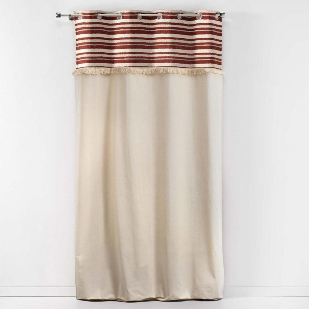 Douceur d'Intérieur Rideau à œillets 140x240 uni top tissé franges Atlas terracotta coton