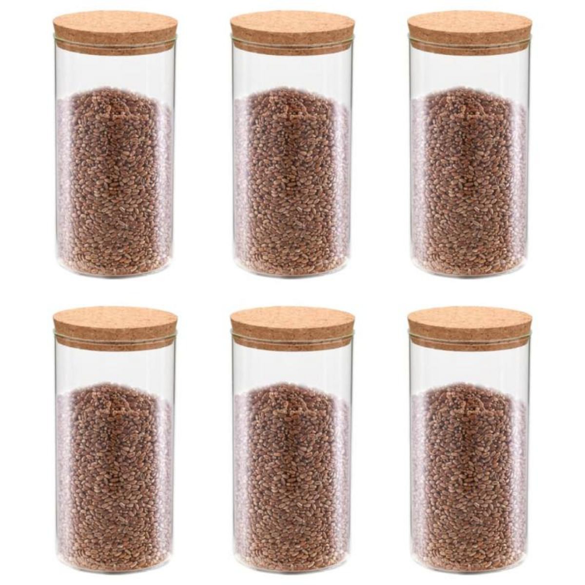 VIDAXL 6pcs Pots de conservation en verre et couvercle en liège 1400ml