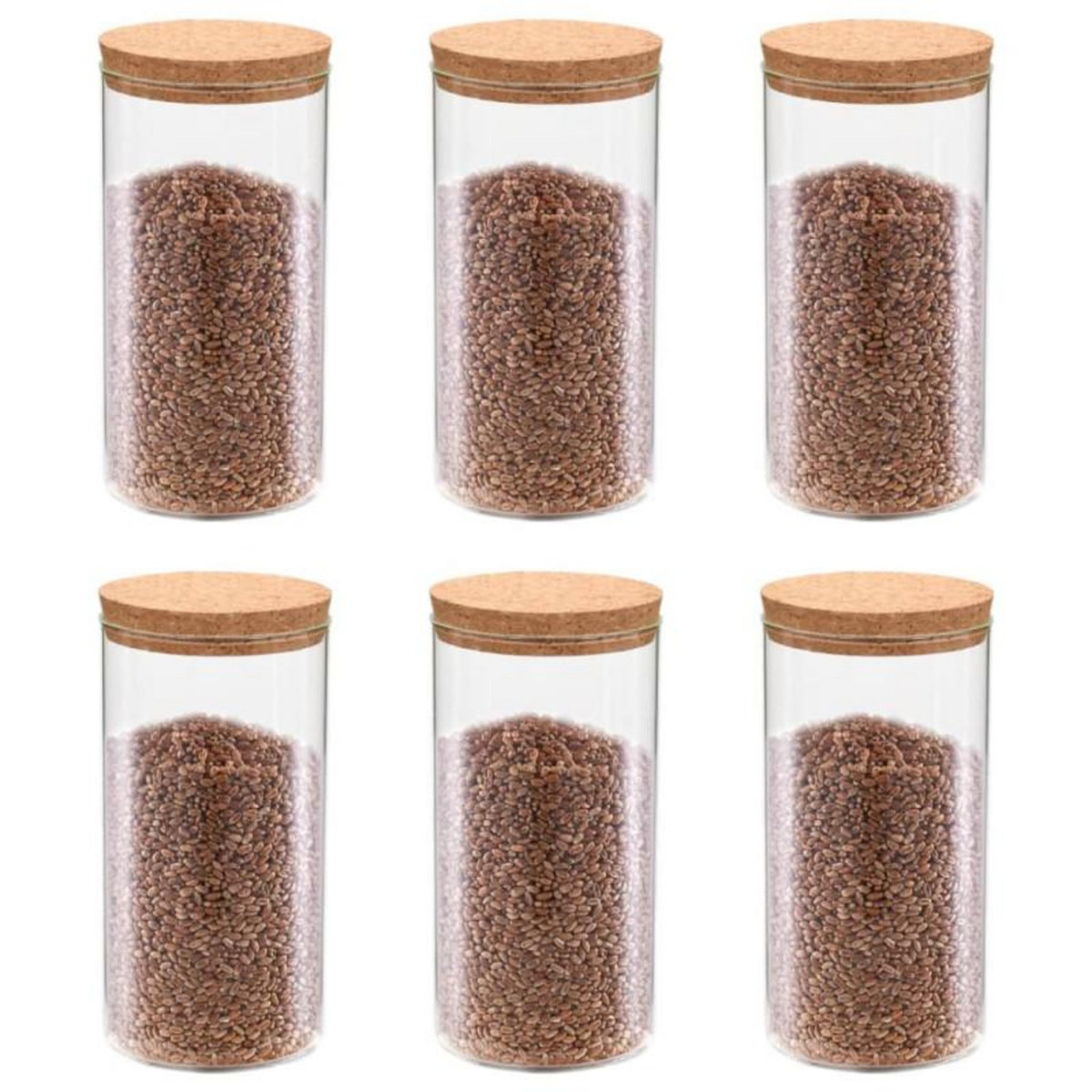 VIDAXL 6pcs Pots de conservation en verre et couvercle en liège 1400ml