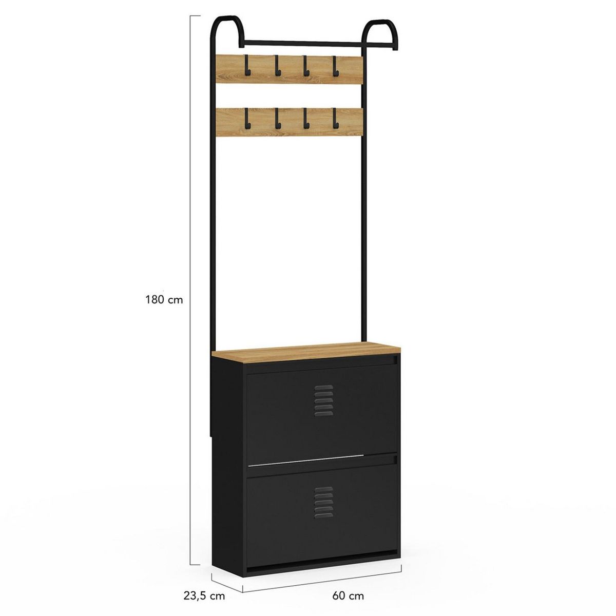 ID MARKET Vestiaire d'entrée ESTER meuble chaussures 2 portes en métal noir