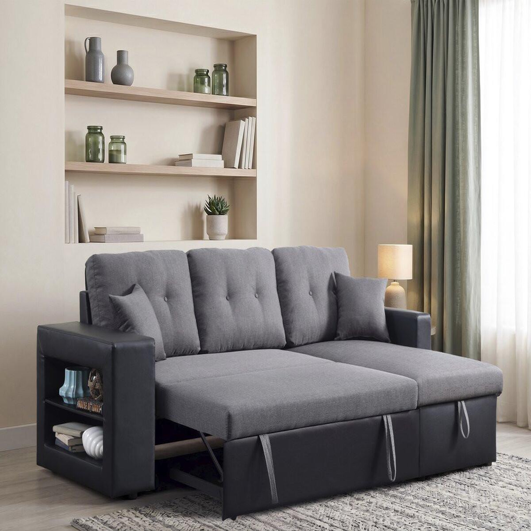 Voir la diapositive 3 : Habitat et Jardin Canapé d'angle convertible/réversible  Axel  - 3 places - Noir/Gris