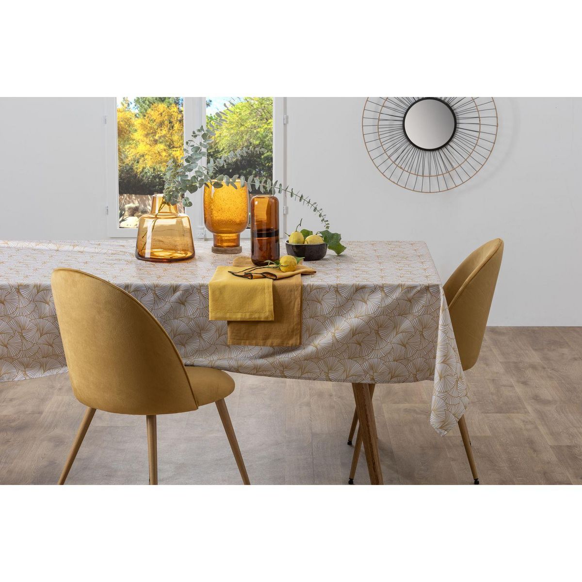 ATMOSPHERA Nappe rectangulaire antitache Ginkgo - 140 x 240 cm - Jaune