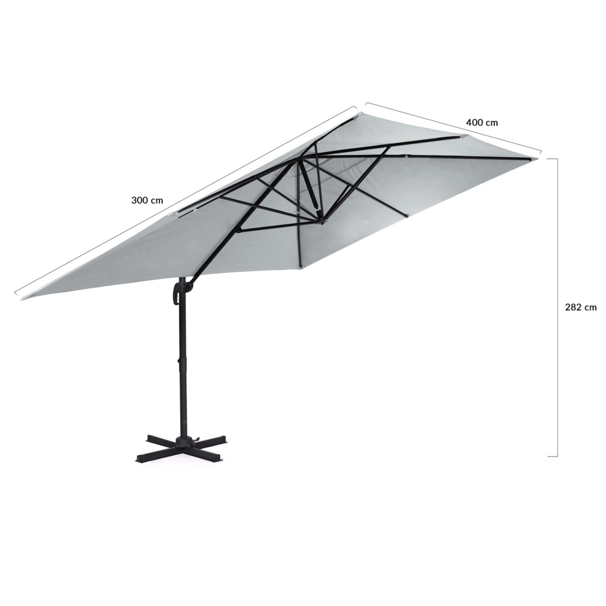 ID MARKET Parasol déporté inclinable rotatif 360 CALVI gris clair 3x4 M avec housse