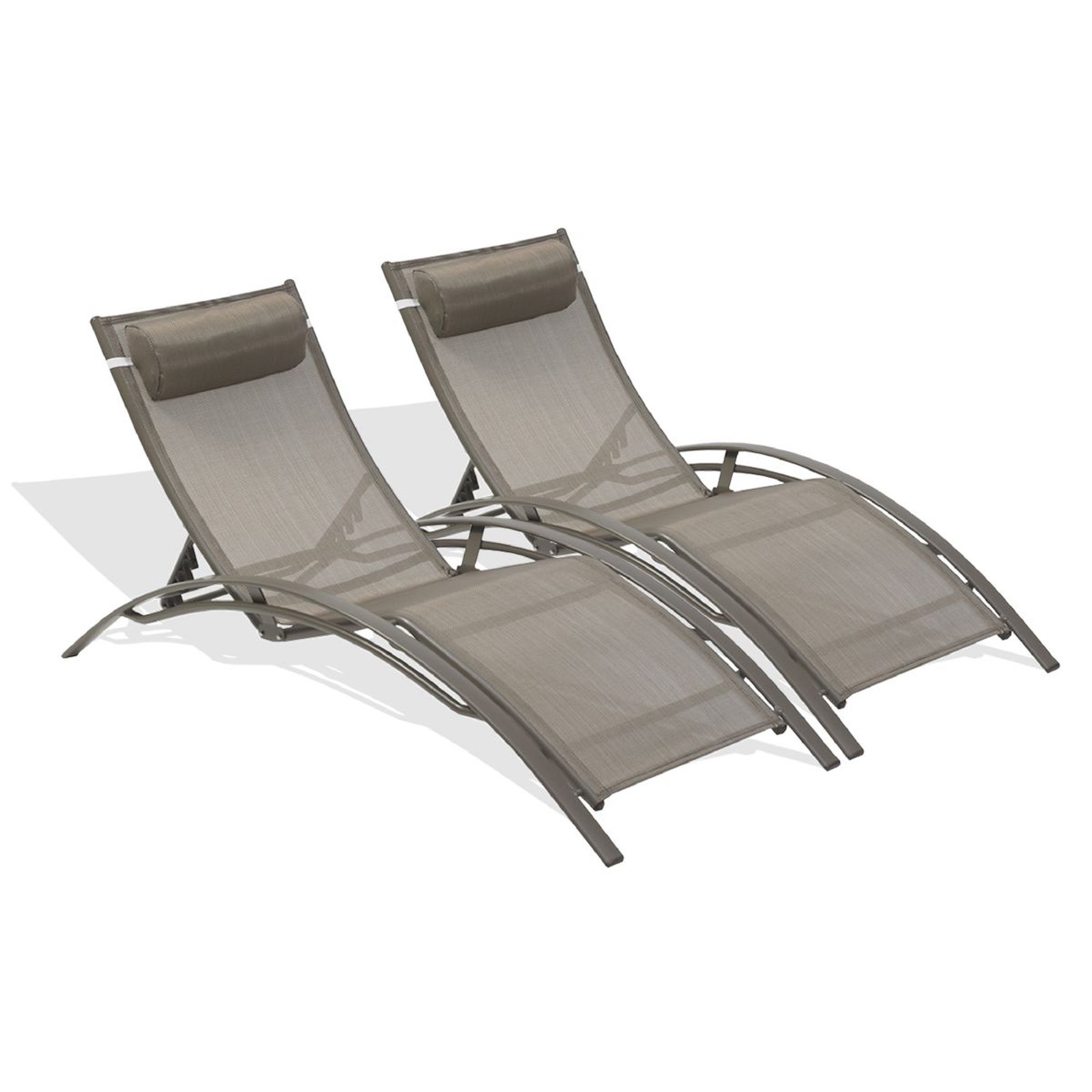 DCB GARDEN Lot de 2 bains de soleil - Aluminium et textilène - Cappuccino