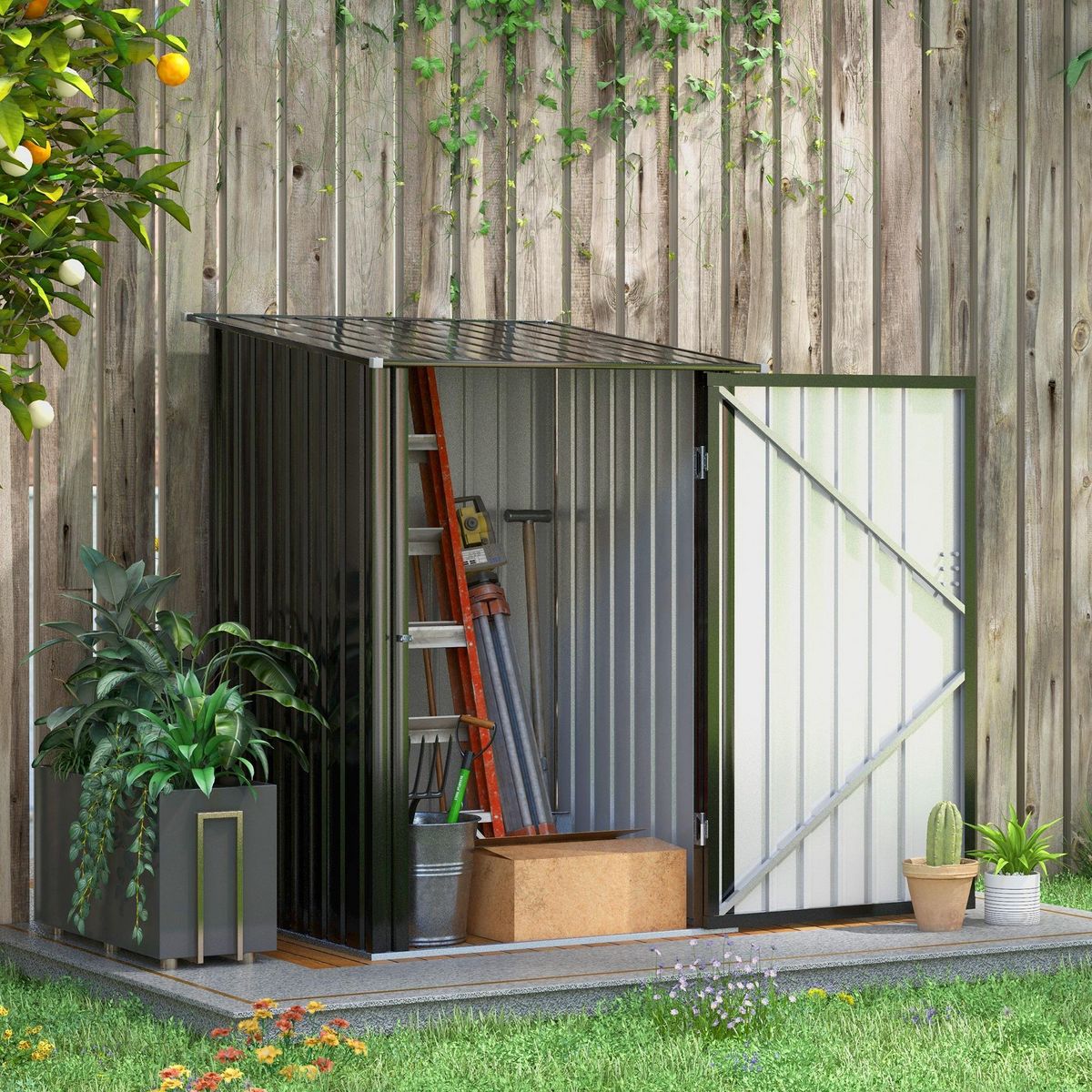 OUTSUNNY Abri de jardin - remise pour outils - cabanon porte verrouillable - dim. 1L x 1,03l x 1,6H m - tôle d'acier ondulée anthracite
