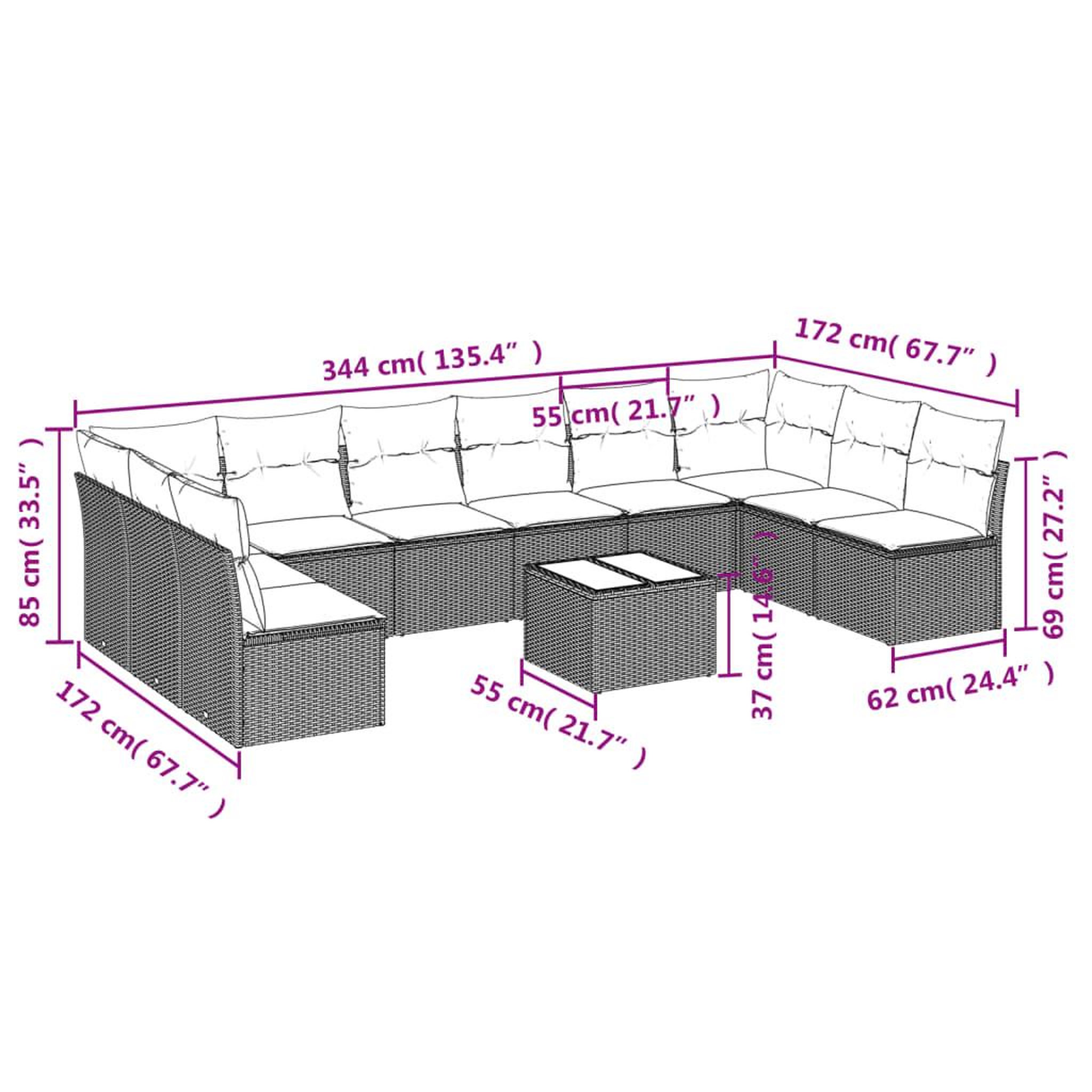 Voir la diapositive 4 : VIDAXL Salon de jardin 11 pcs avec coussins beige resine tressee