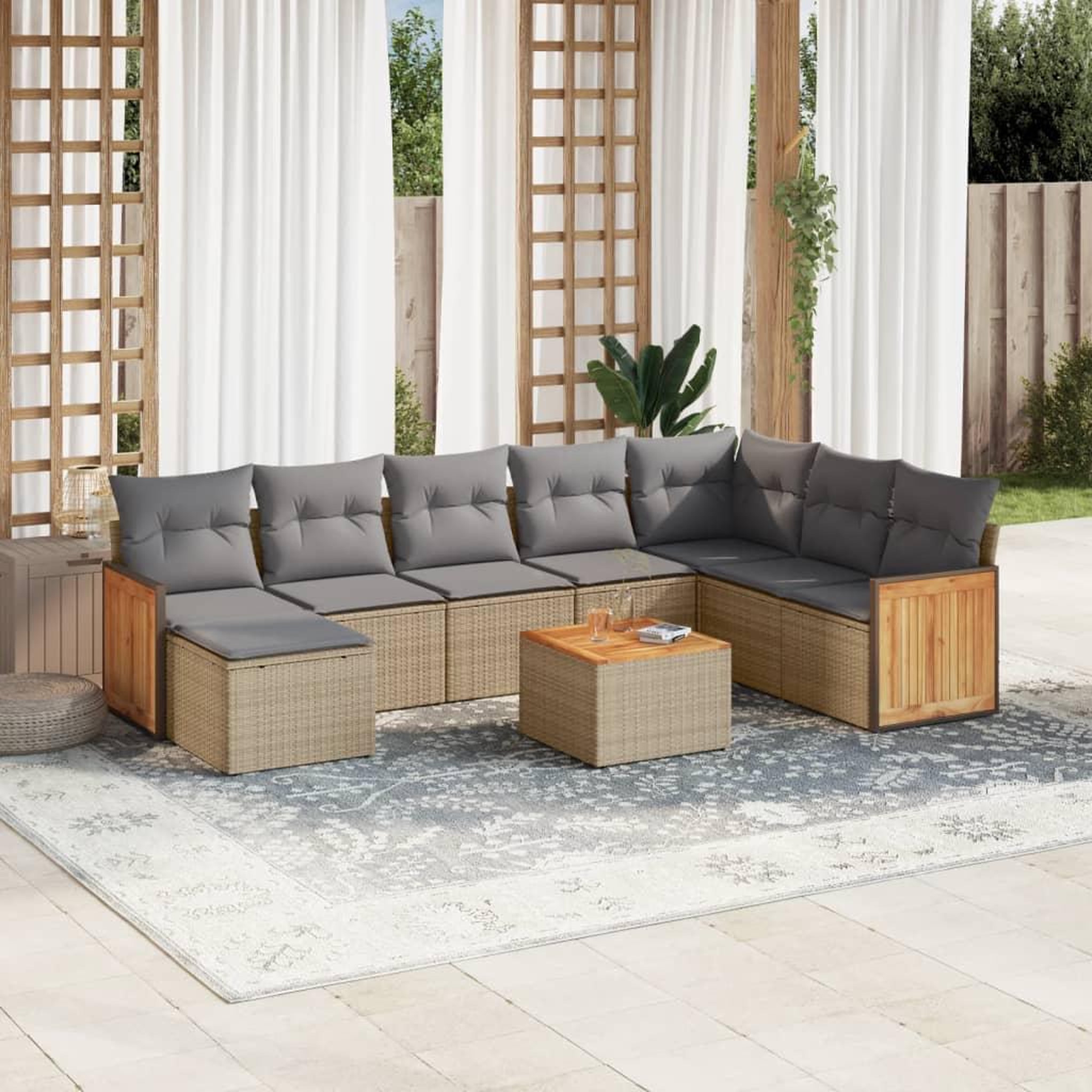 VIDAXL Salon de jardin avec coussins 9 pcs beige resine tressee