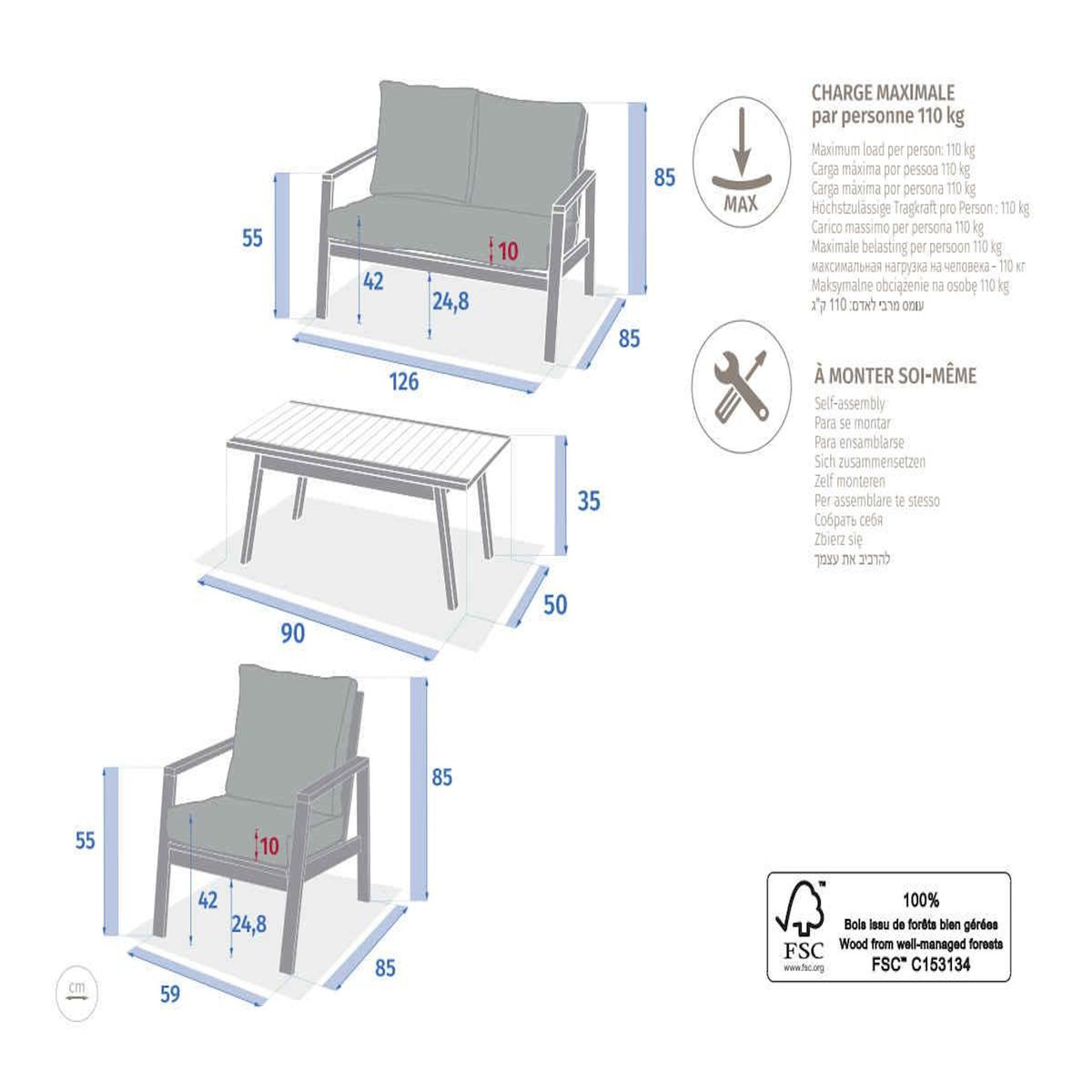 HESPERIDE Salon de jardin en bois d'acacia Tiwi - 4 places - Hespéride