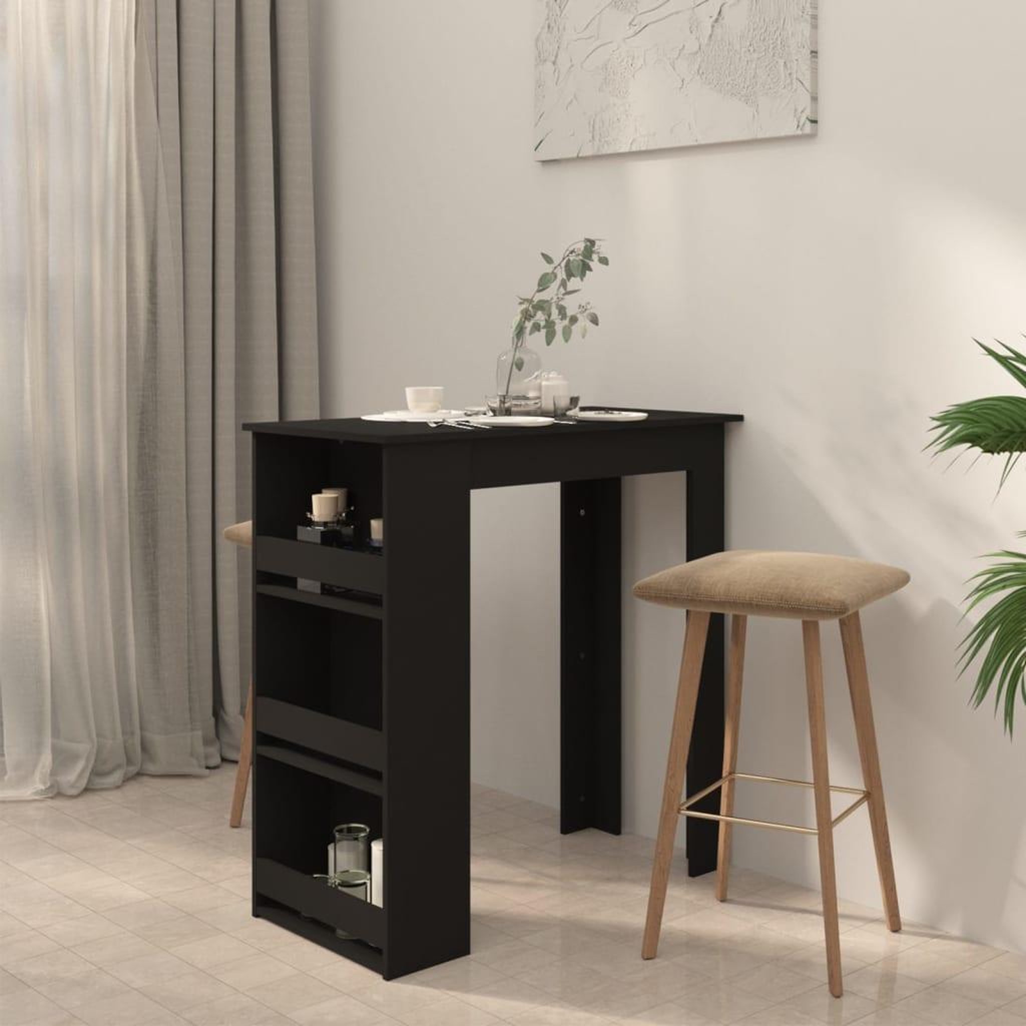 Voir la diapositive 4 : VIDAXL Table de bar et rangement Noir 102x50x103,5cm Bois d'ingenierie