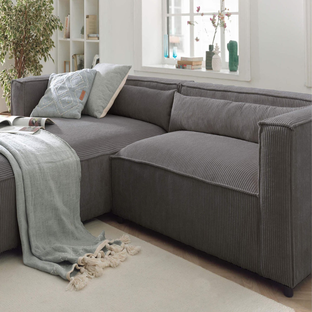 LISA DESIGN Ela - canapé d'angle gauche 4 places - en velours côtelé - style contemporain