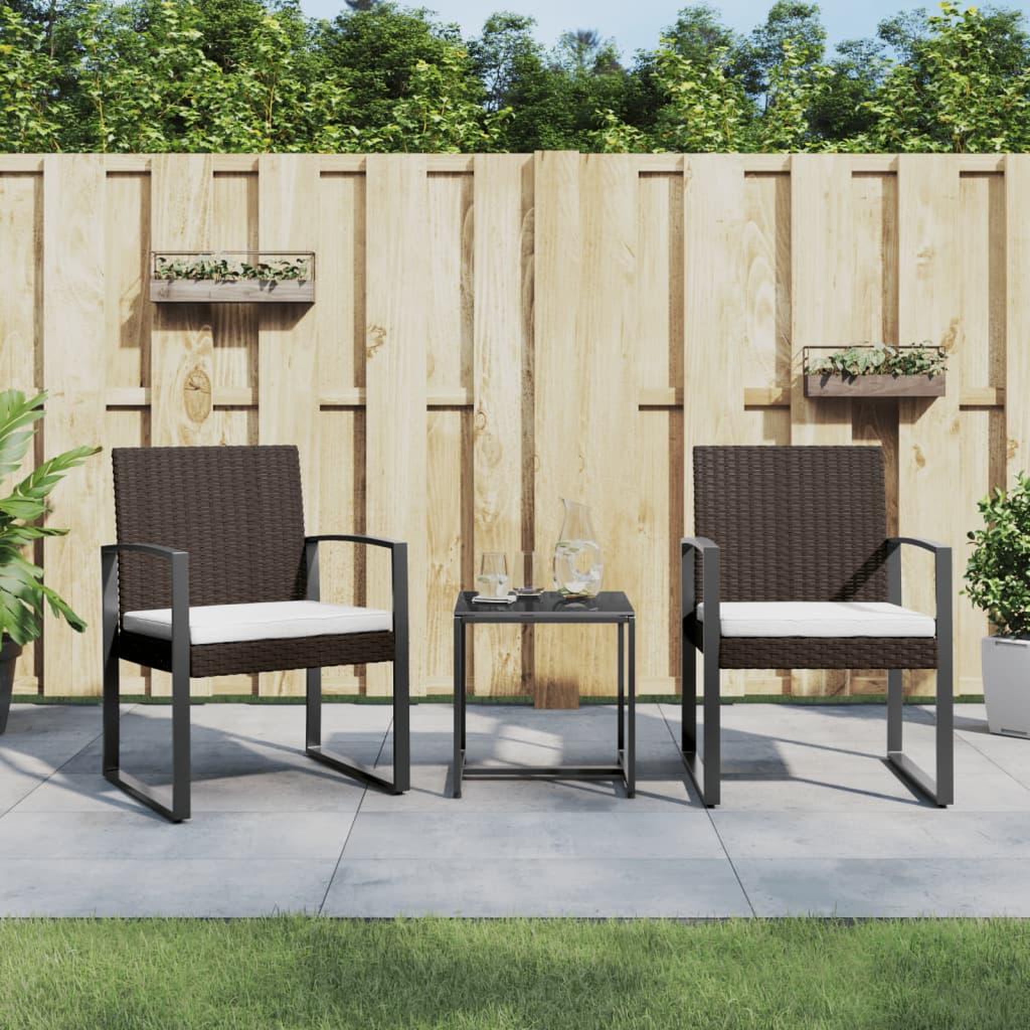 VIDAXL Ensemble a manger de jardin avec coussins 3 pcs marron rotin PP