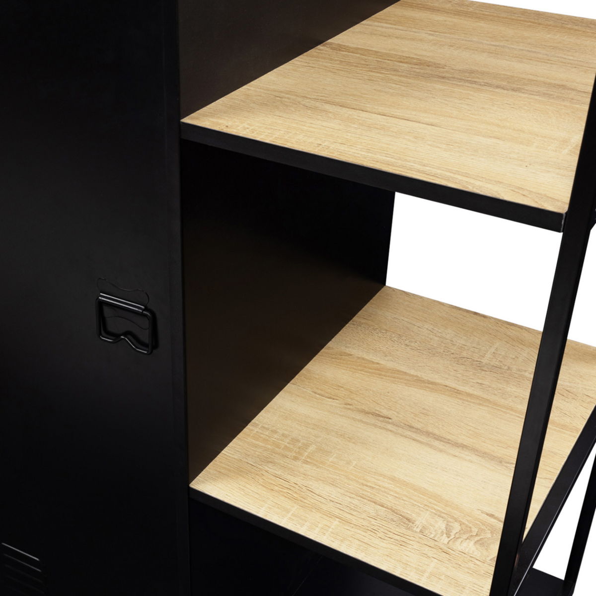 ID MARKET Armoire-étagère penderie ESTER 1 porte métal noir et bois design industriel