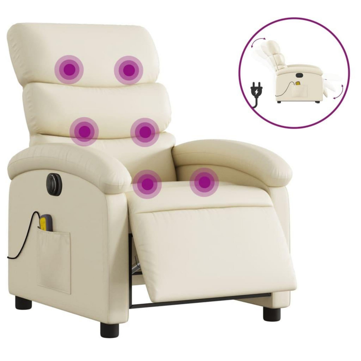VIDAXL Fauteuil de massage inclinable electrique creme similicuir