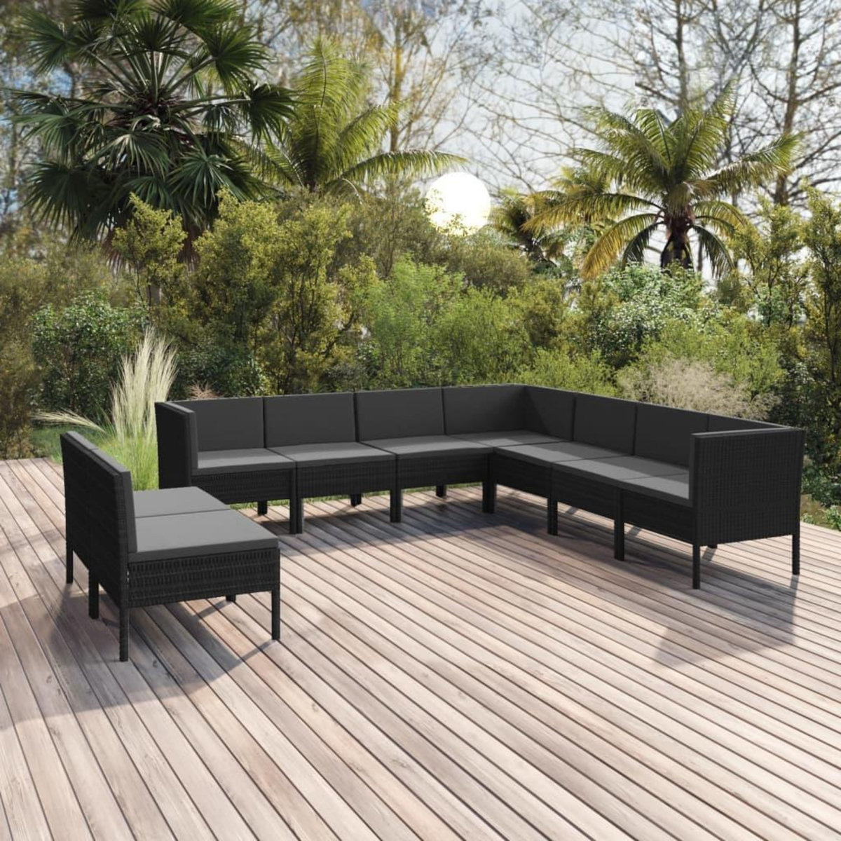 VIDAXL Salon de jardin 9 pcs avec coussins Resine tressee Noir