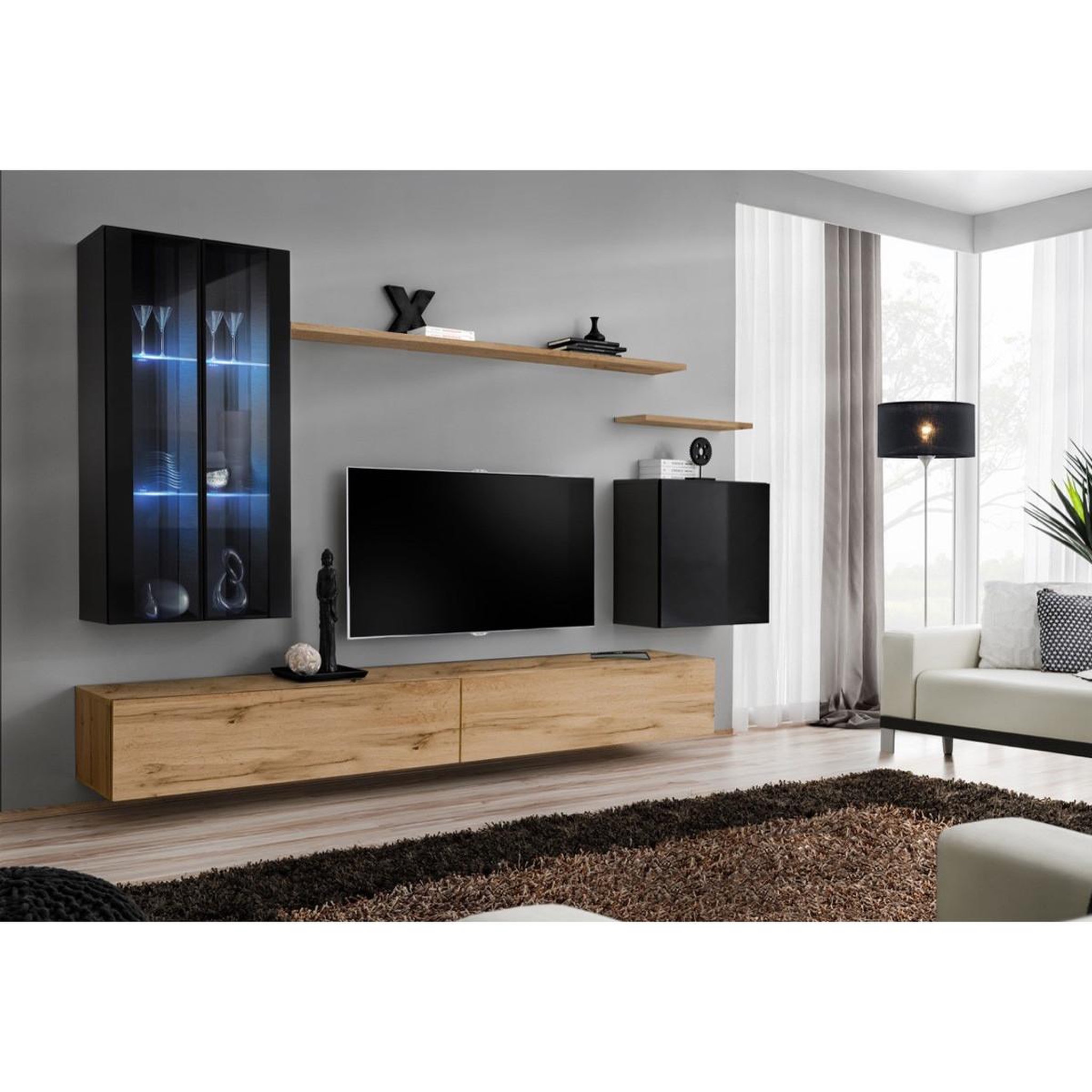 Voir la diapositive 2 : Paris Prix Meuble tv mural design  switch xii  270cm noir & naturel