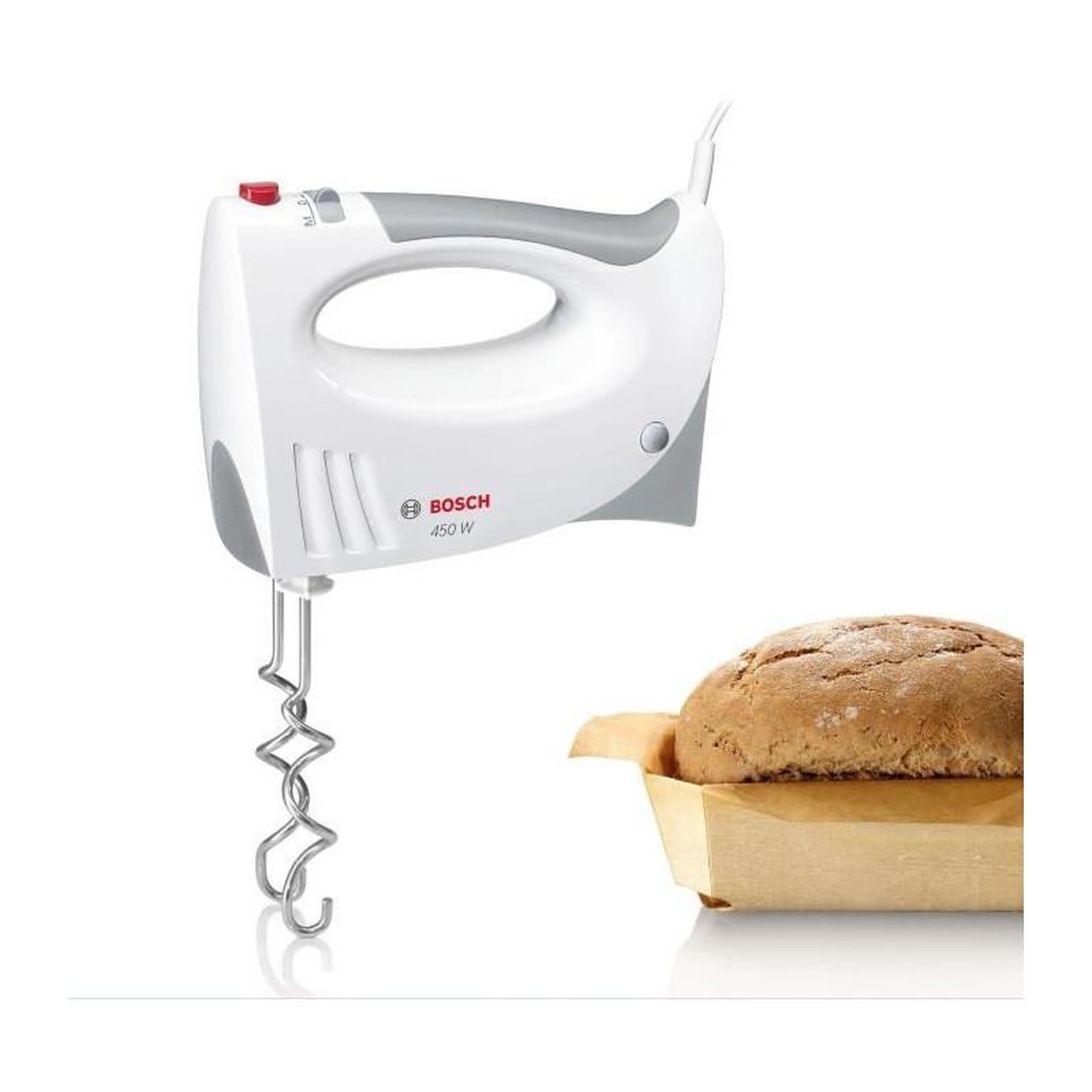 BOSCH Batteur - BOSCH - MFQ3530 - 450 W - 5 vitesses - 2 fouets / 2 crochets pétrisseurs inox - Blanc / Gris