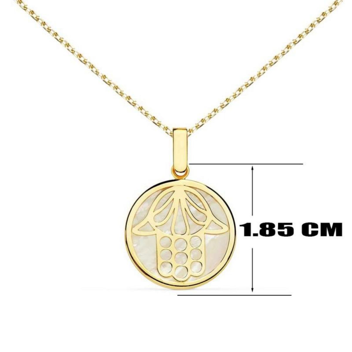 L'ATELIER D'AZUR Collier - Pendentif Main de Fatma Or 18 Carats 750/000 Jaune et Nacre - Chaine Dorée