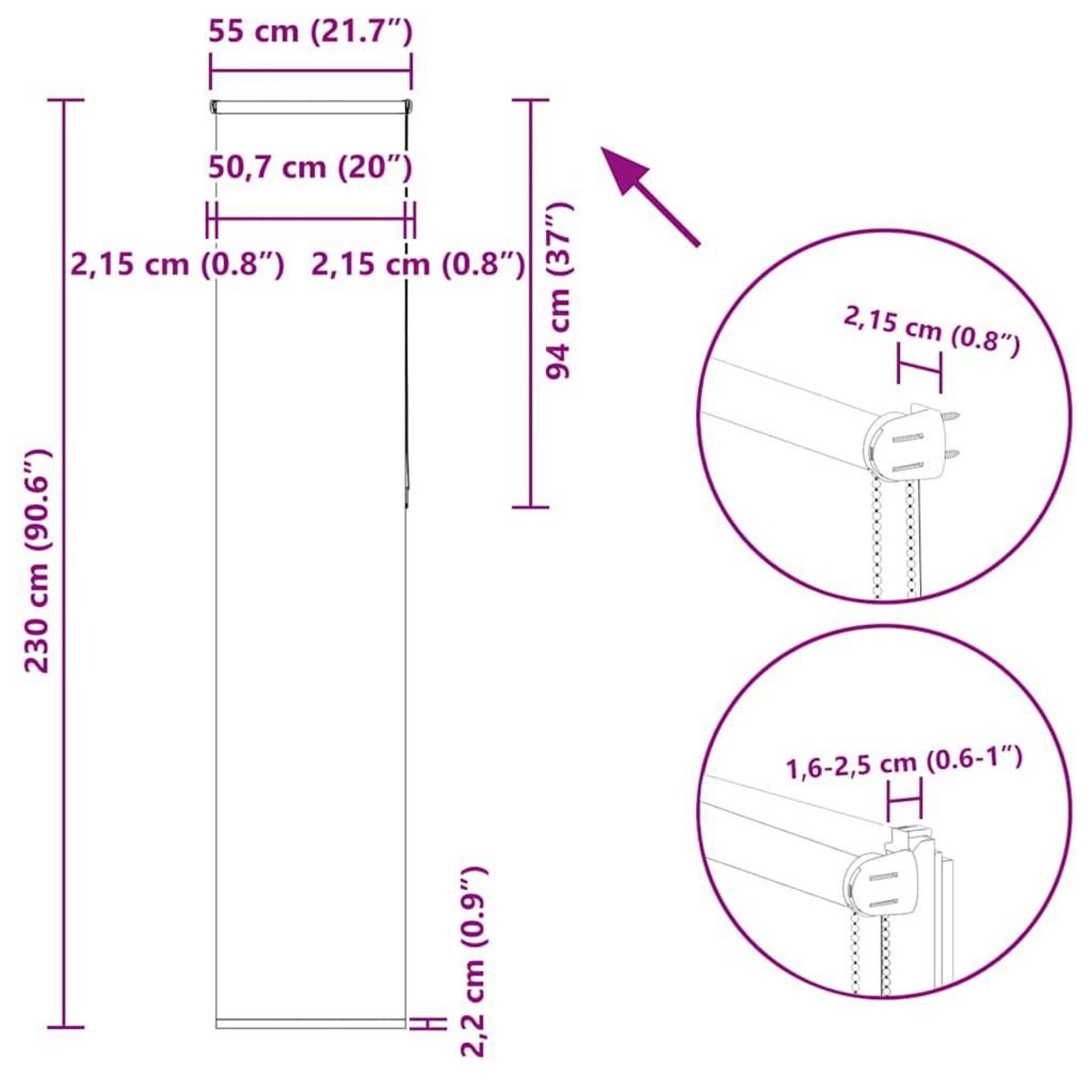 VIDAXL Store enrouleur occultant largeur du tissu 50,7 cm polyester