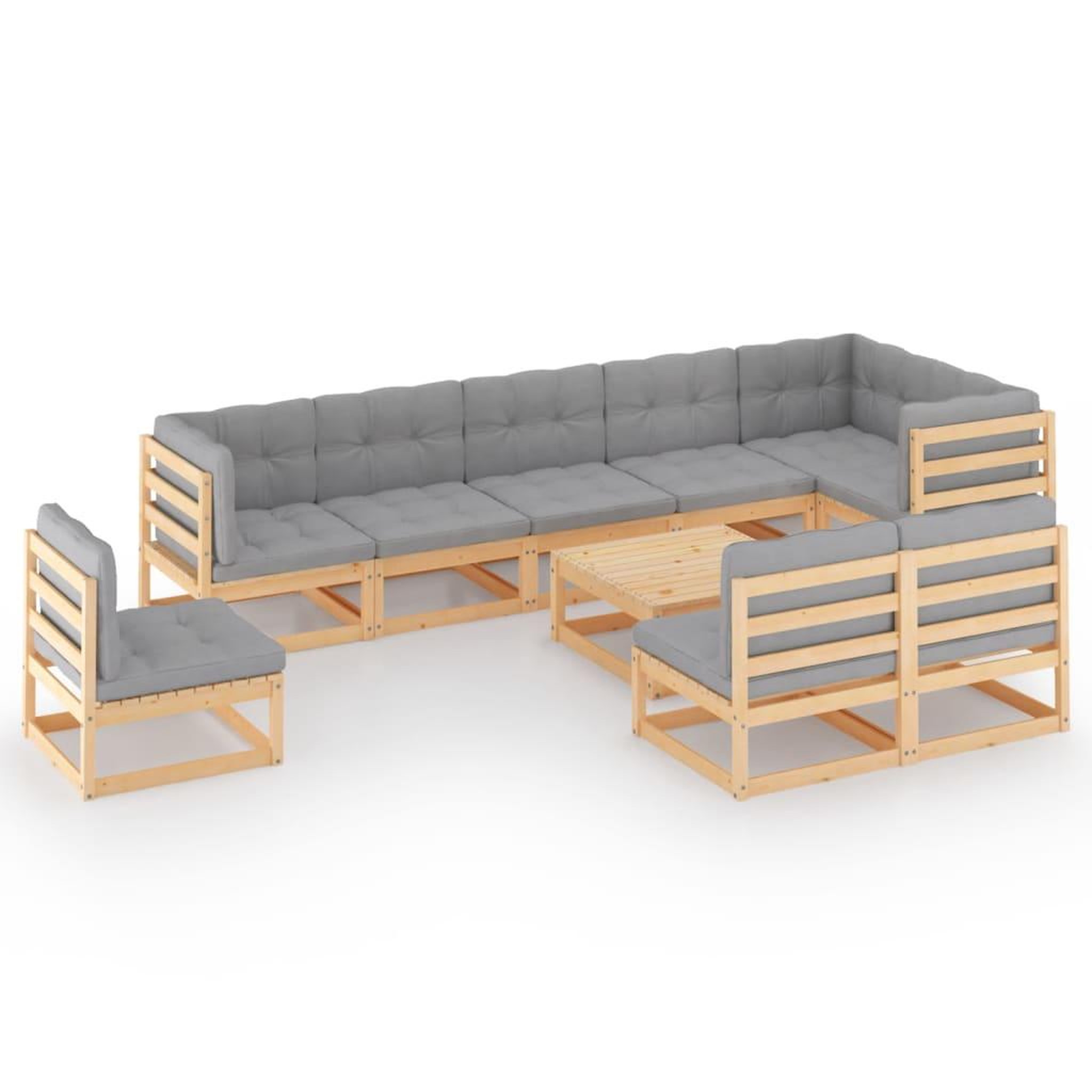 Voir la diapositive 2 : VIDAXL Salon de jardin 10 pcs avec coussins Bois de pin massif