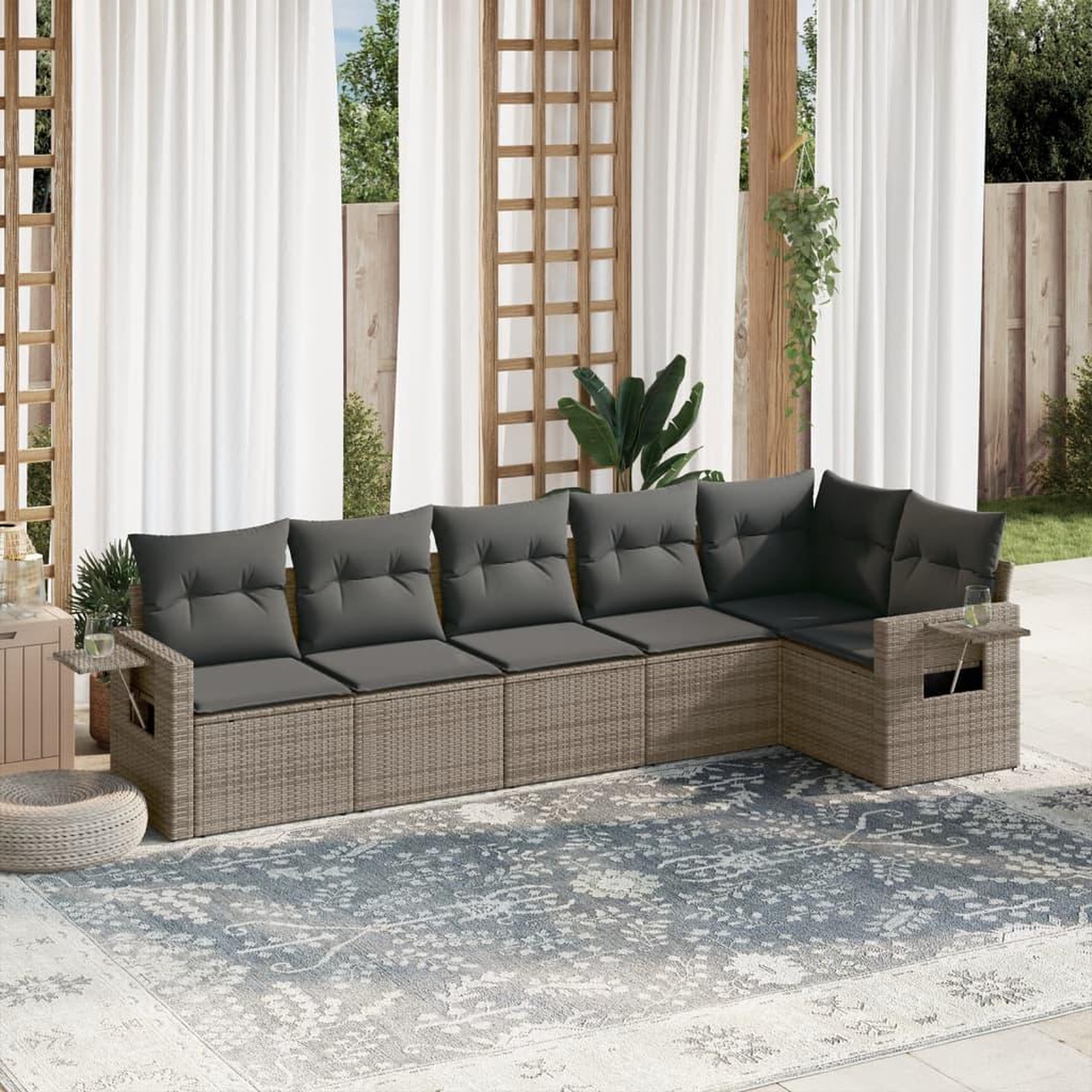 VIDAXL Salon de jardin 6 pcs avec coussins gris resine tressee