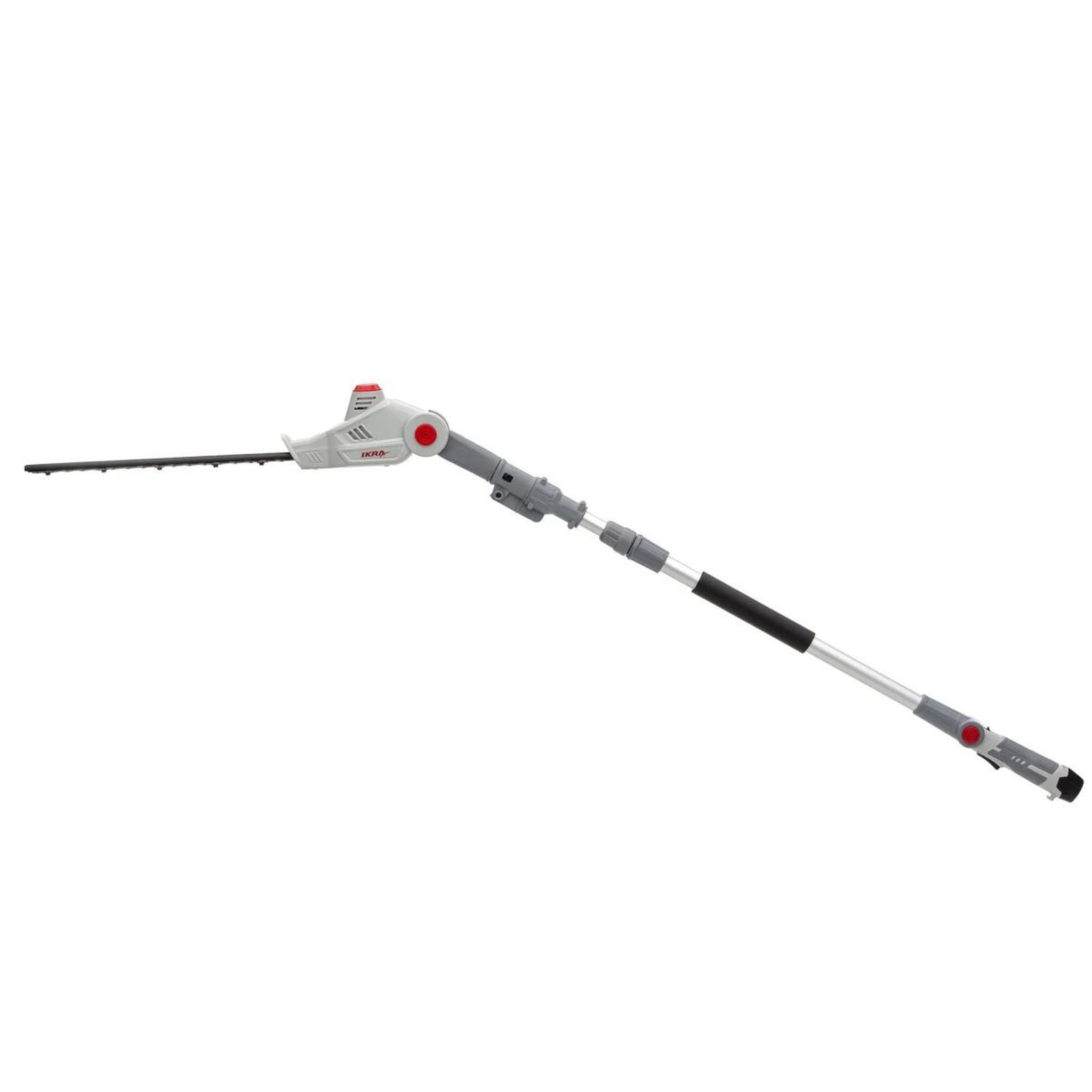 Voir la diapositive 2 : Ikra Taille haie sur perche télescopique 12v - lame de 41cm -batterie lithium 2,5ah - chargeur 12v - sangle d'épaule ikra