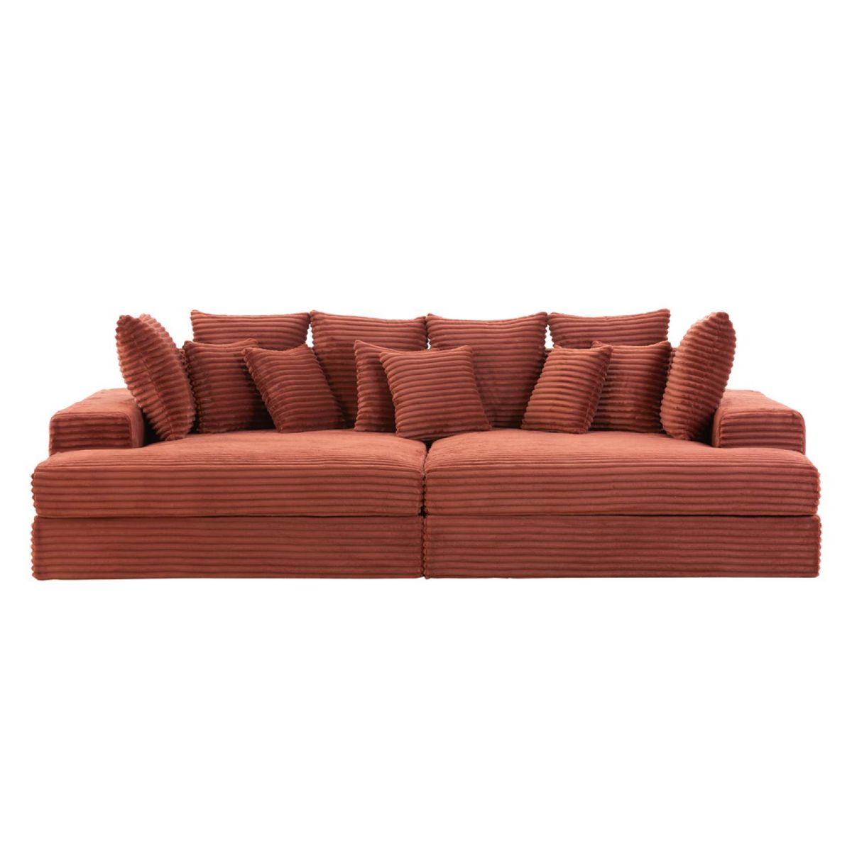 CONCEPT USINE Canapé 4 places assise profonde en velours côtelé terracotta CARDIFF
