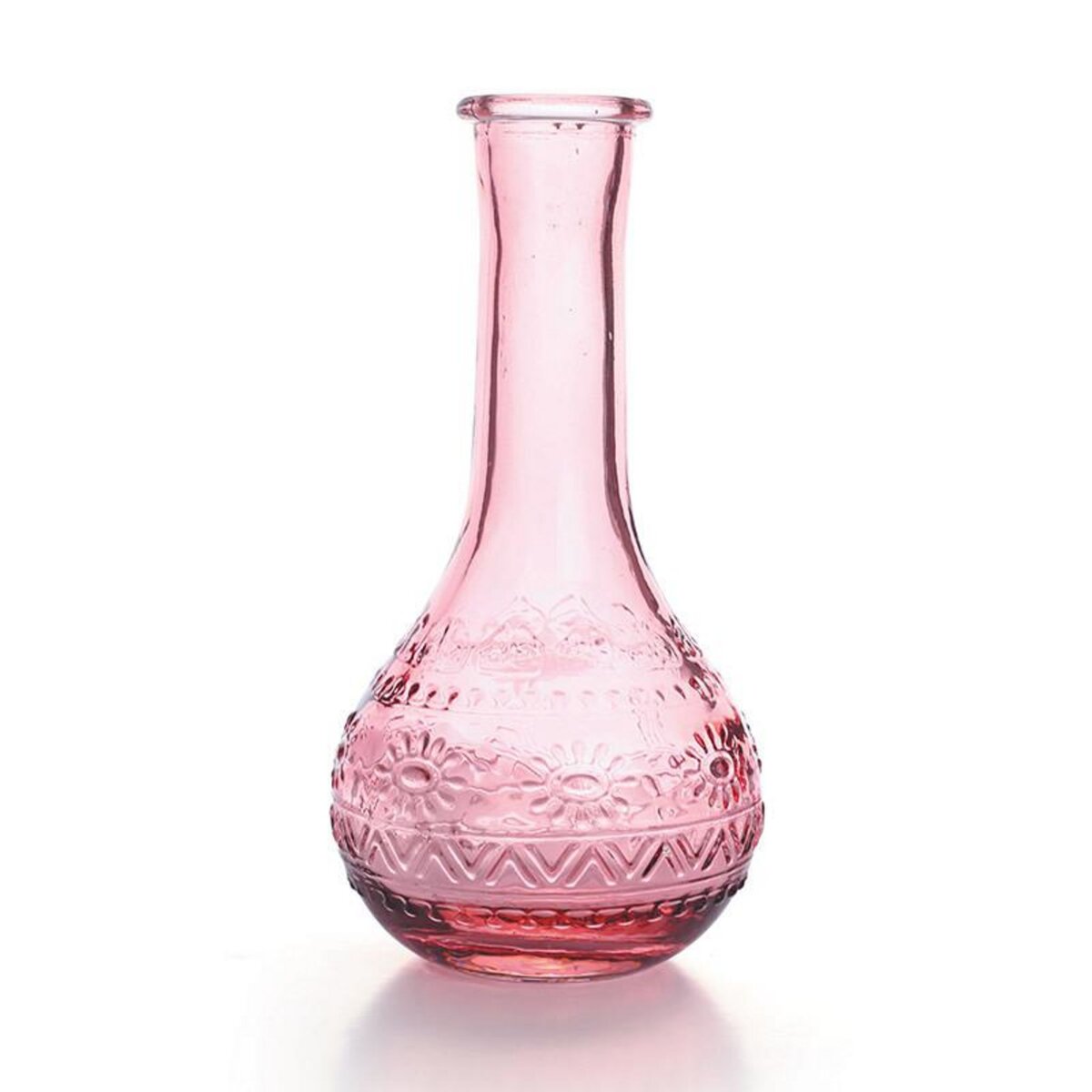Graine créative Vase Vintage en verre à reliefs - Rose - 7,5 x 15,8 cm