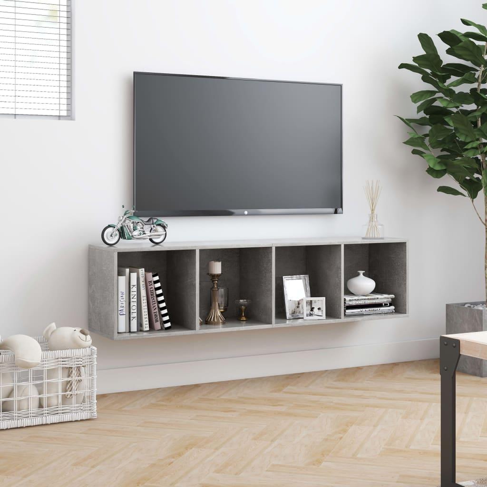 Voir la diapositive 4 : VIDAXL Bibliotheque/Meuble TV Gris beton 143x30x36 cm