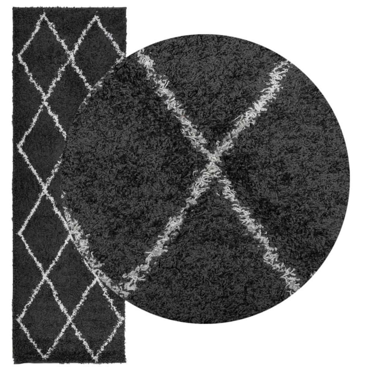 VIDAXL Tapis shaggy a poils longs moderne noir et creme 80x250 cm