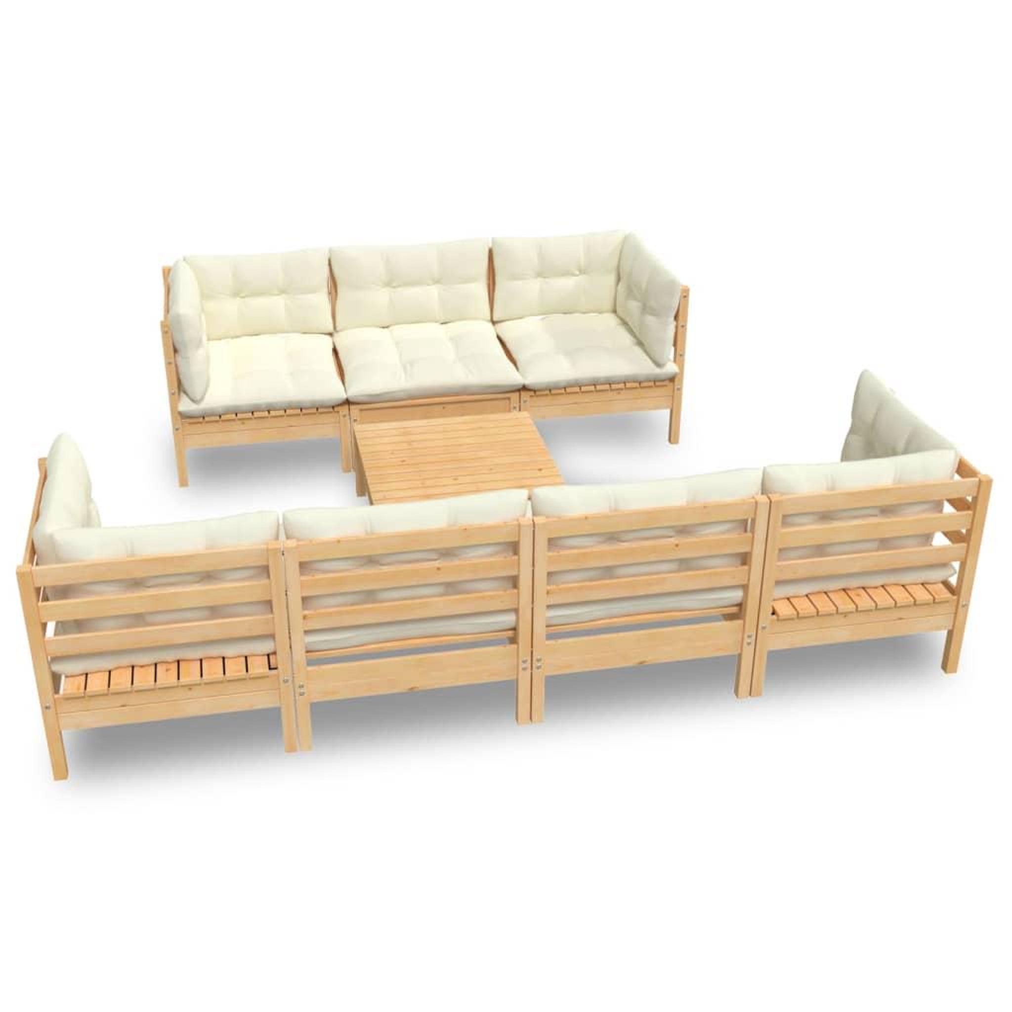 Voir la diapositive 2 : VIDAXL Salon de jardin 8 pcs avec coussins creme Bois de pin massif