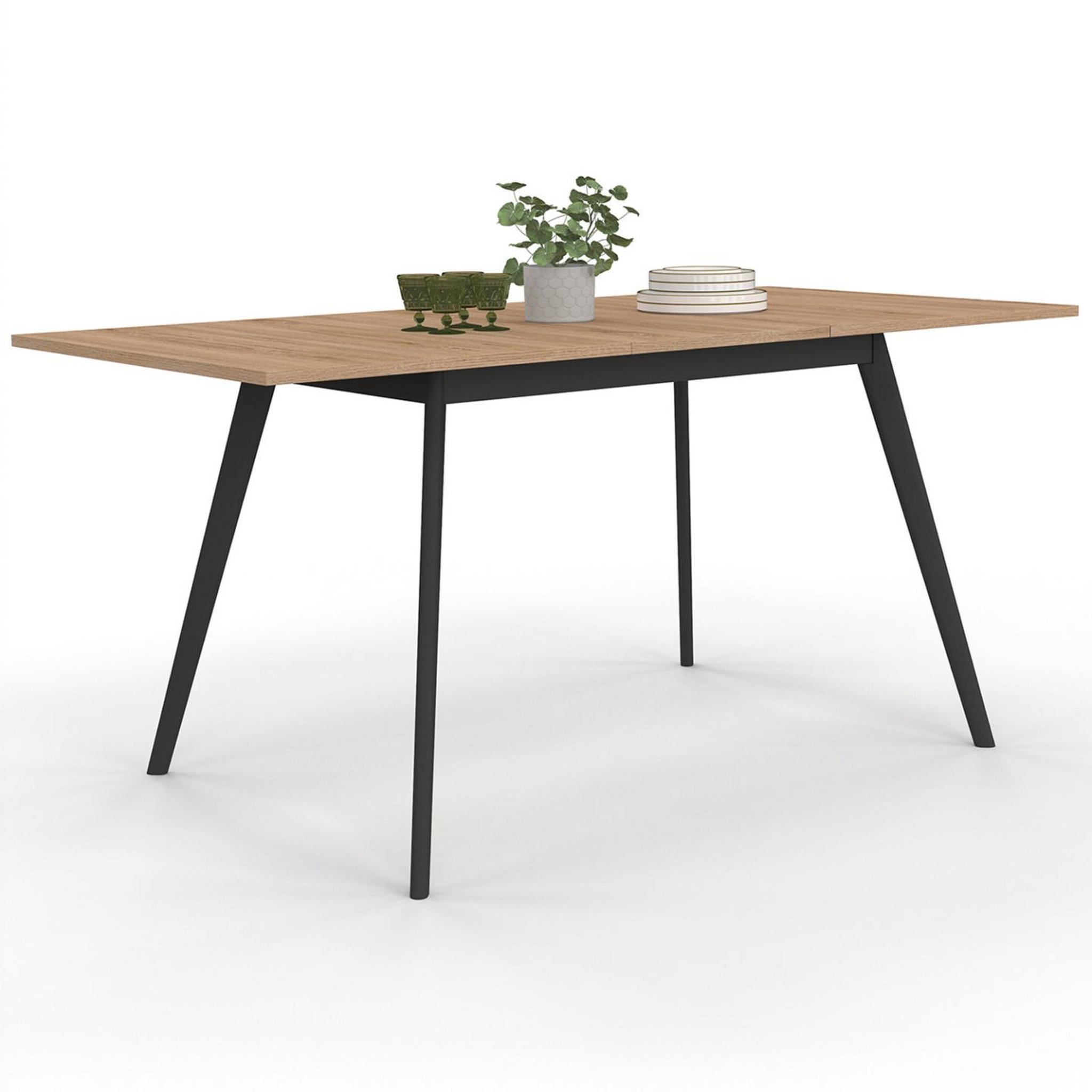 ID MARKET Table scandinave extensible rectangle inga 4-8 personnes plateau bois pieds noirs 110-150 cm
