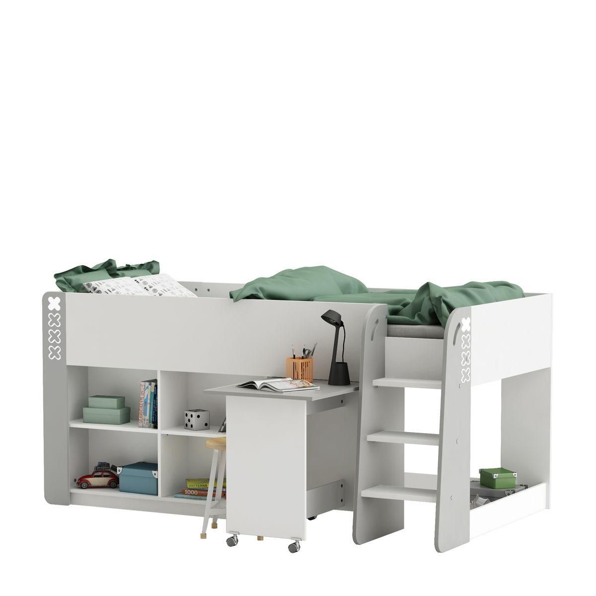 Lit combiné 90x200 cm avec sommier + bureau à roulettes LEWIS