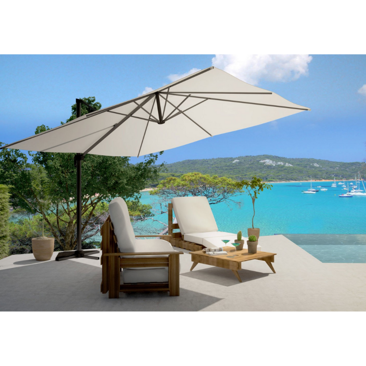 CONCEPT USINE Parasol déporté et rotatif 3 x 4 m écru CESARE