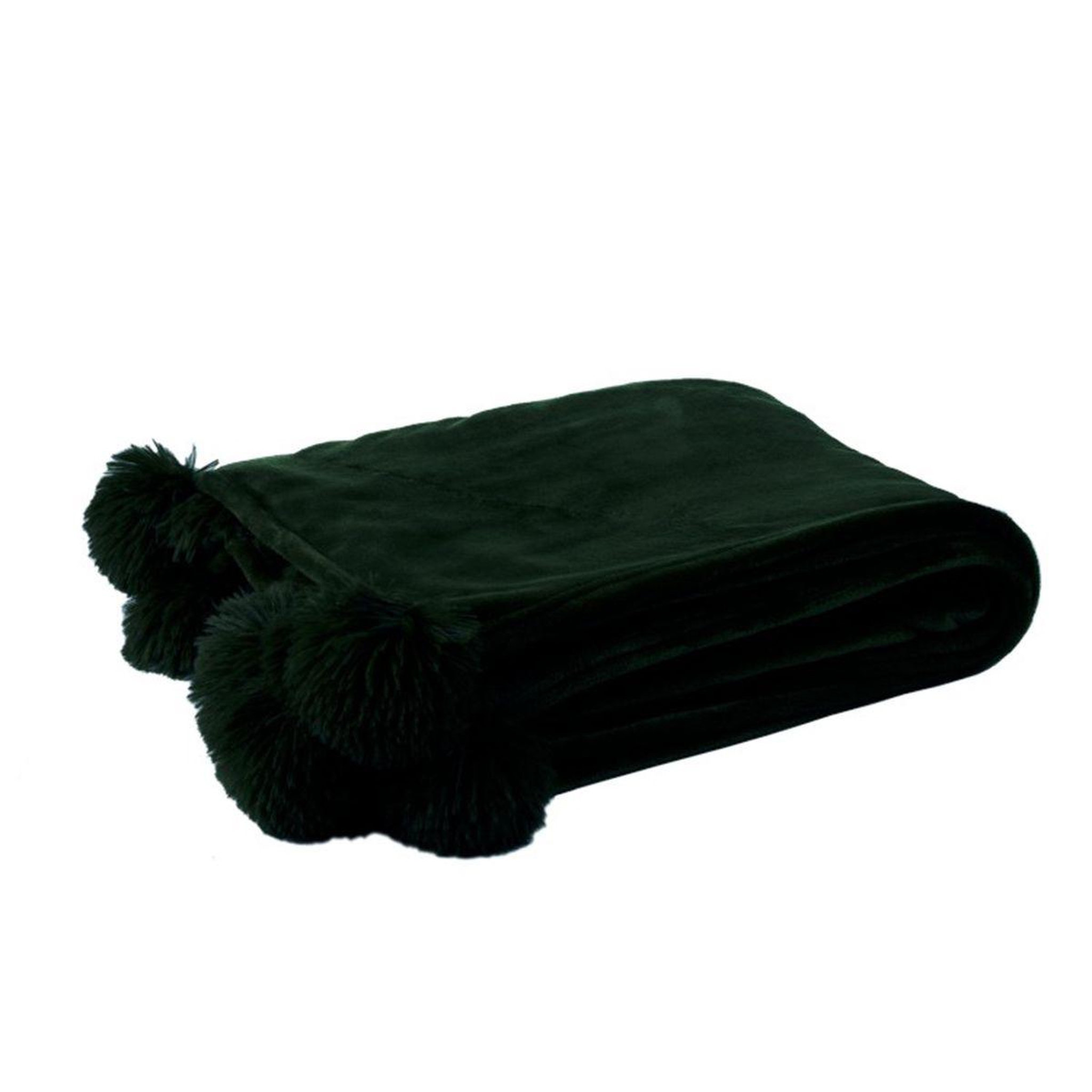 Voir la diapositive 2 : J-LINE Plaid à pompons  blanket  130x170cm noir