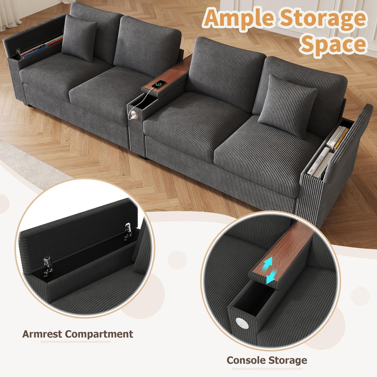 MERAX Canapé droit fixe 4 places tissu