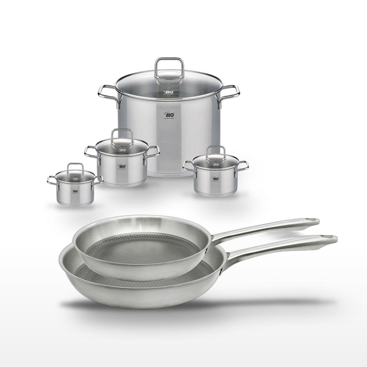 ELO Lot de 2 poêles 24/28 cm et 4 faitouts Elo Relief Passion
