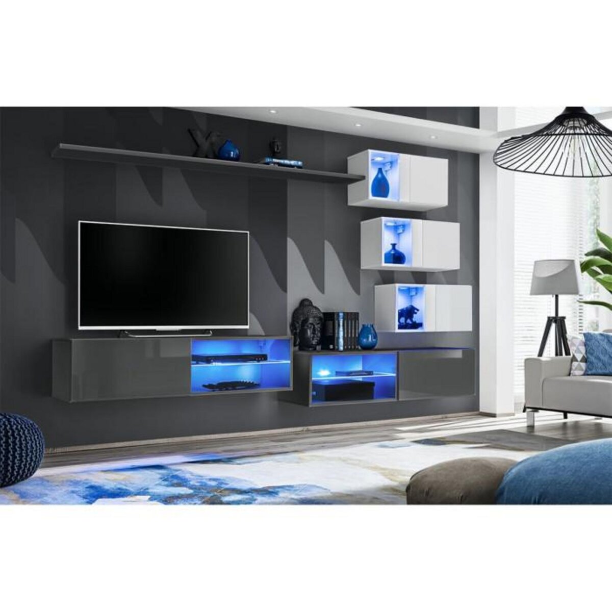 Paris Prix Ensemble Meuble TV  Switch XXIV  250cm Gris & Blanc