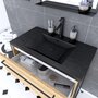 Aurlane Meuble de salle de bain 80x50cm - tiroirs chêne brun - vasque résine noire effet pierre - miroir