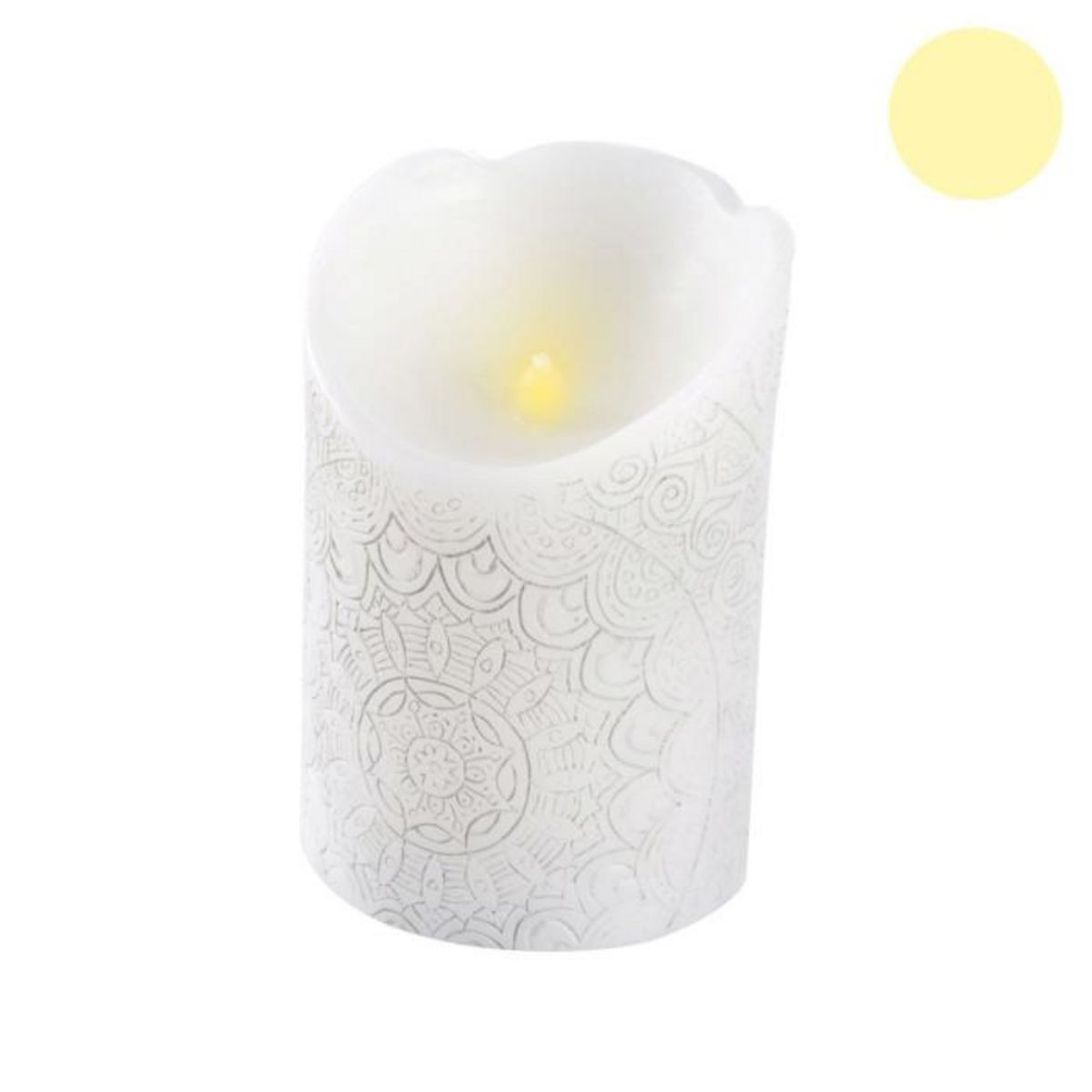 Paris Prix Bougie Pilier LED  Mandala  11cm Blanc