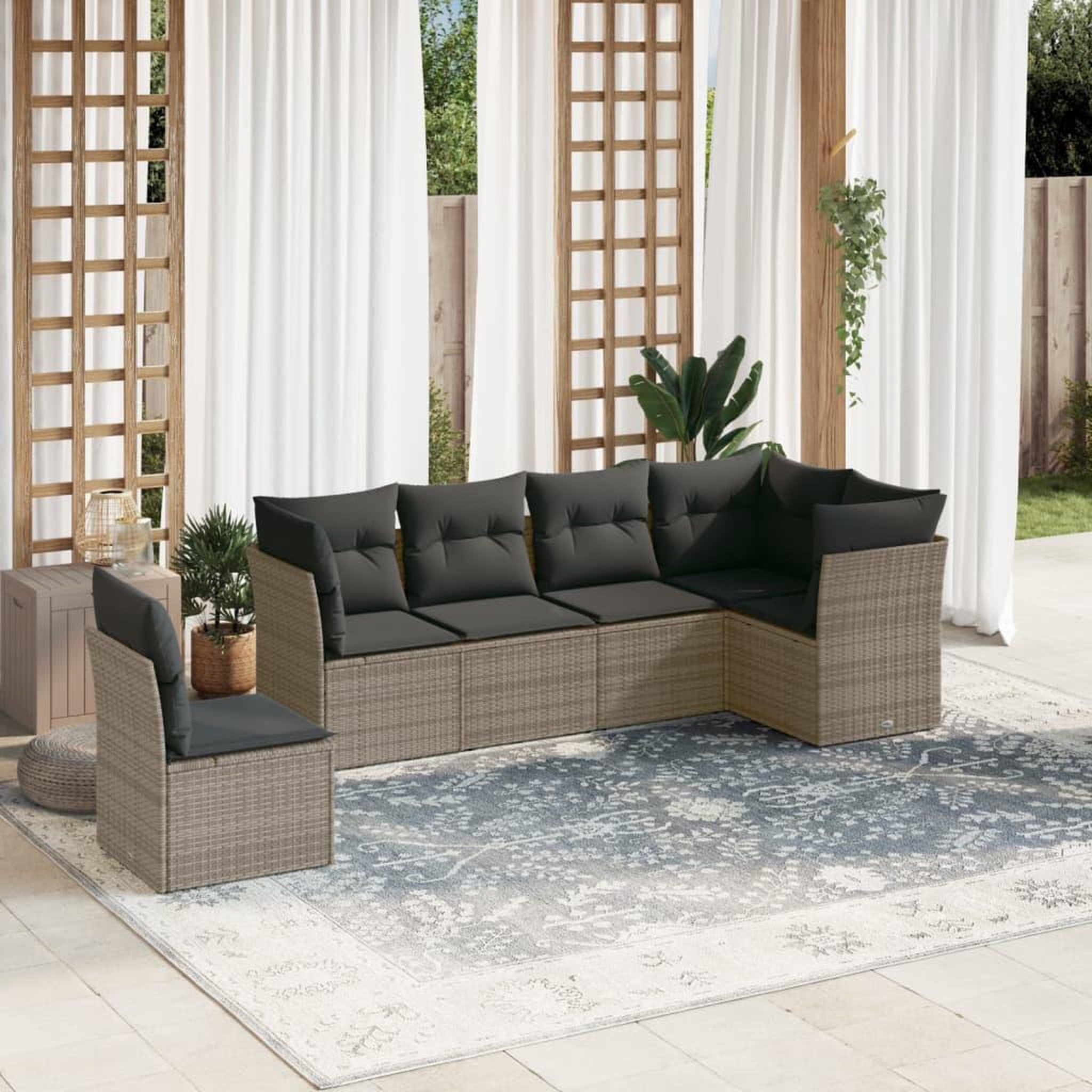 VIDAXL Salon de jardin 6 pcs avec coussins gris resine tressee