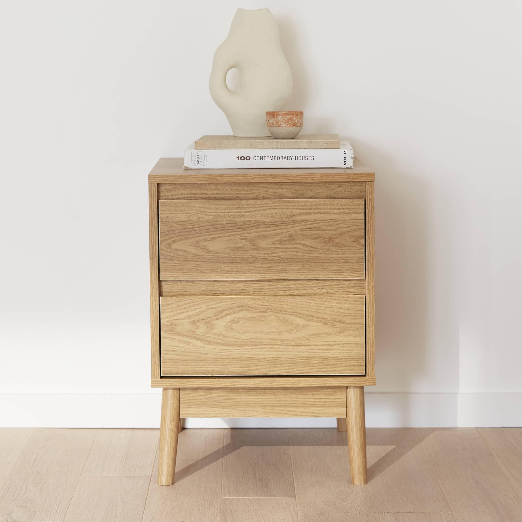 Voir la diapositive 2 : SWEEEK Table de chevet décor bois. deux tiroirs - Dune