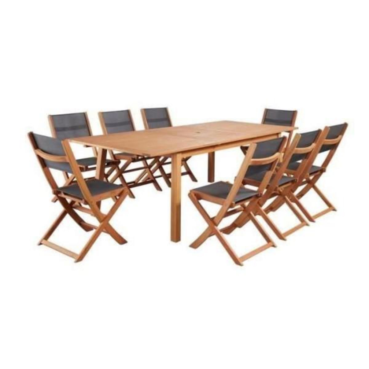 MARKET24 Ensemble repas de jardin 6 a 8 personnes - Table extensible 180/240 x 100 cm + 6 chaises assises textilene - Bois Eucalyptus FSC