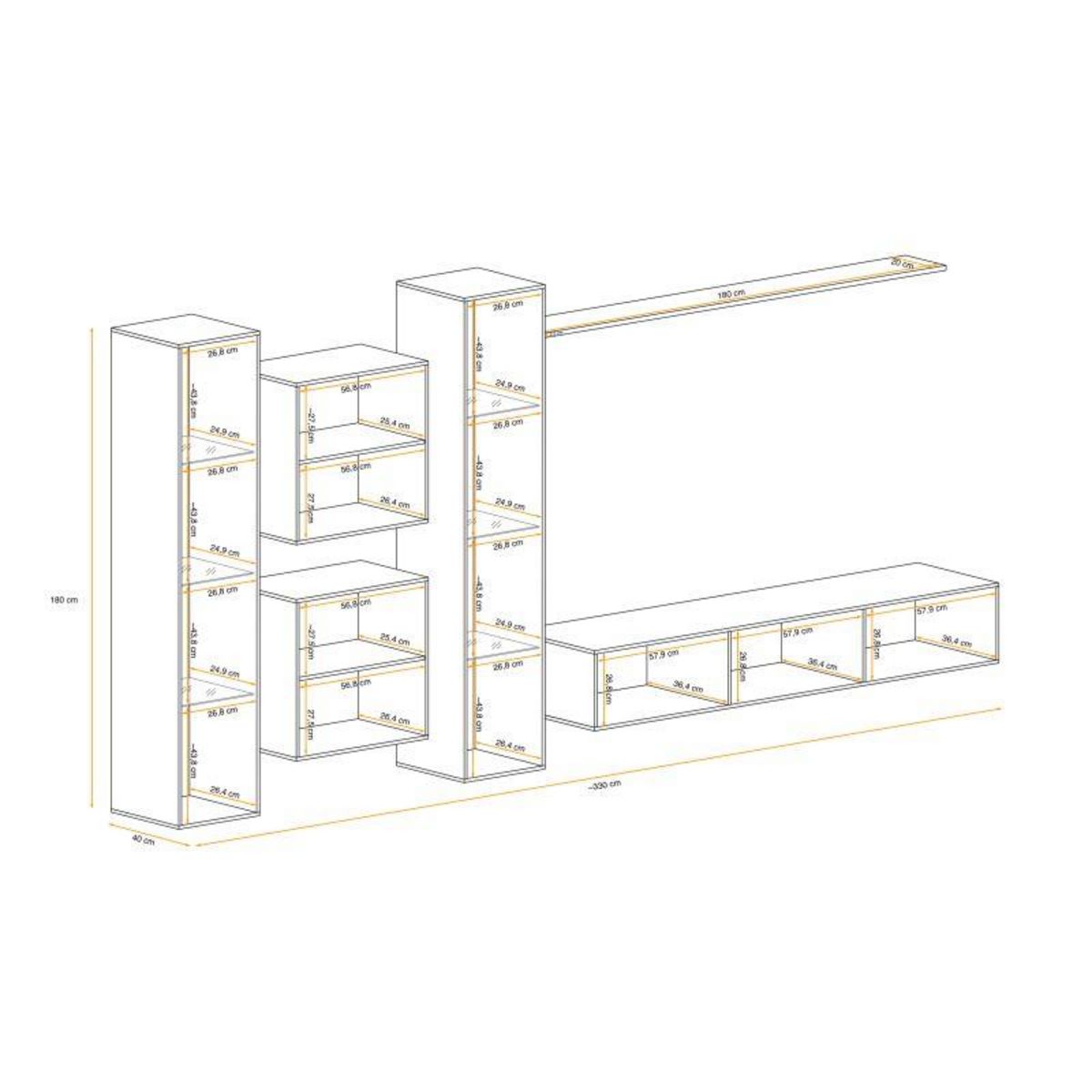 Paris Prix Meuble TV Mural Design  Switch XVI  330cm Gris & Blanc
