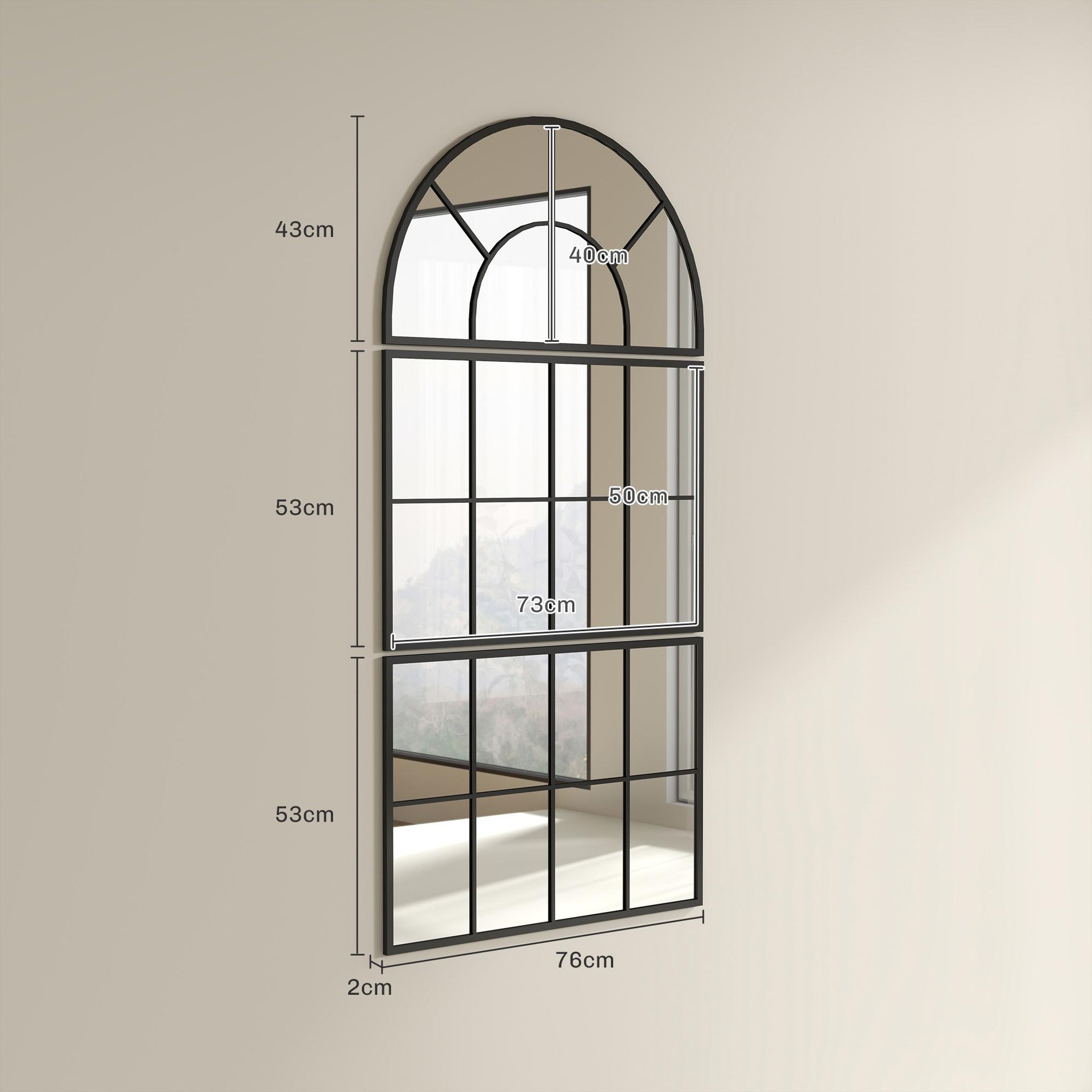 Voir la diapositive 3 : HOMCOM Miroir mural style verrière ensemble de 3 pièces métal noir verre