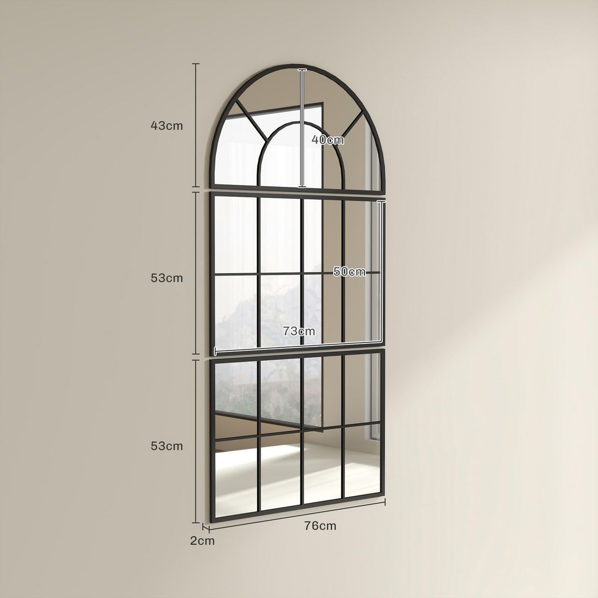 HOMCOM Miroir mural style verrière ensemble de 3 pièces métal noir verre