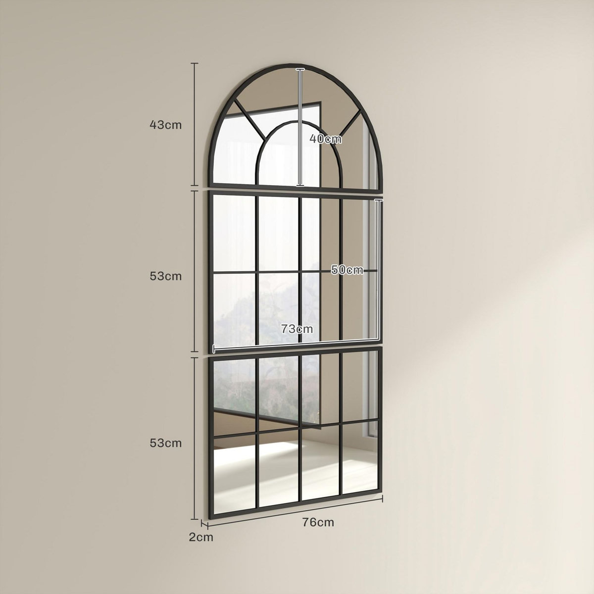 HOMCOM Miroir mural style verrière ensemble de 3 pièces métal noir verre