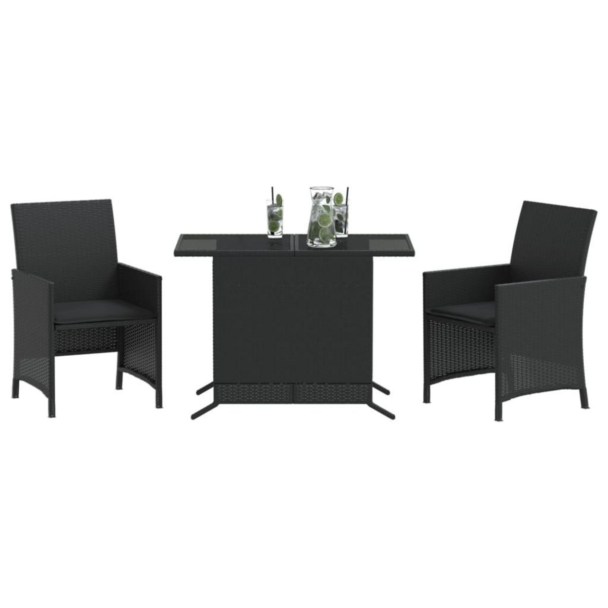 VIDAXL Ensemble de bistro 3 pcs avec coussins noir resine tressee