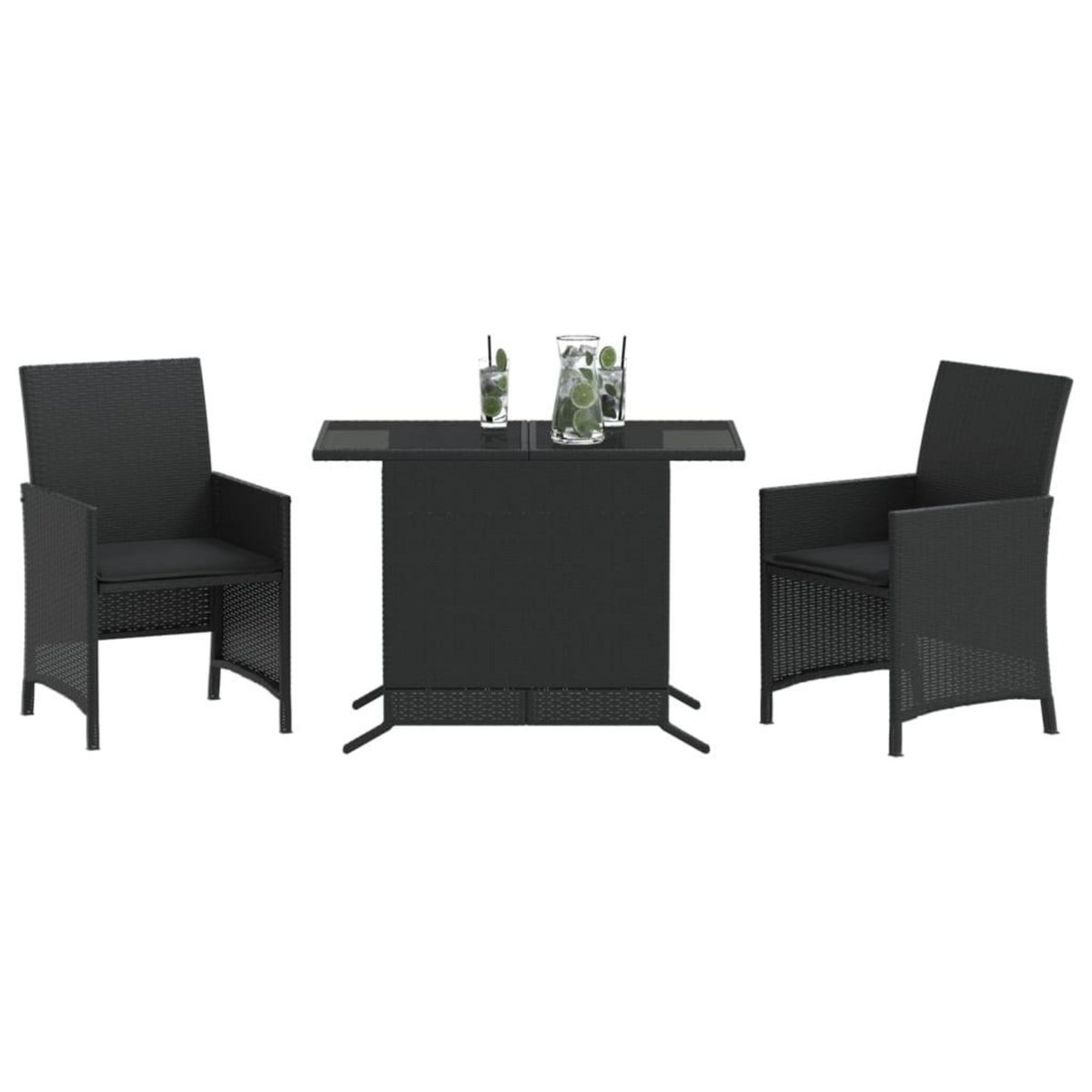 VIDAXL Ensemble de bistro 3 pcs avec coussins noir resine tressee
