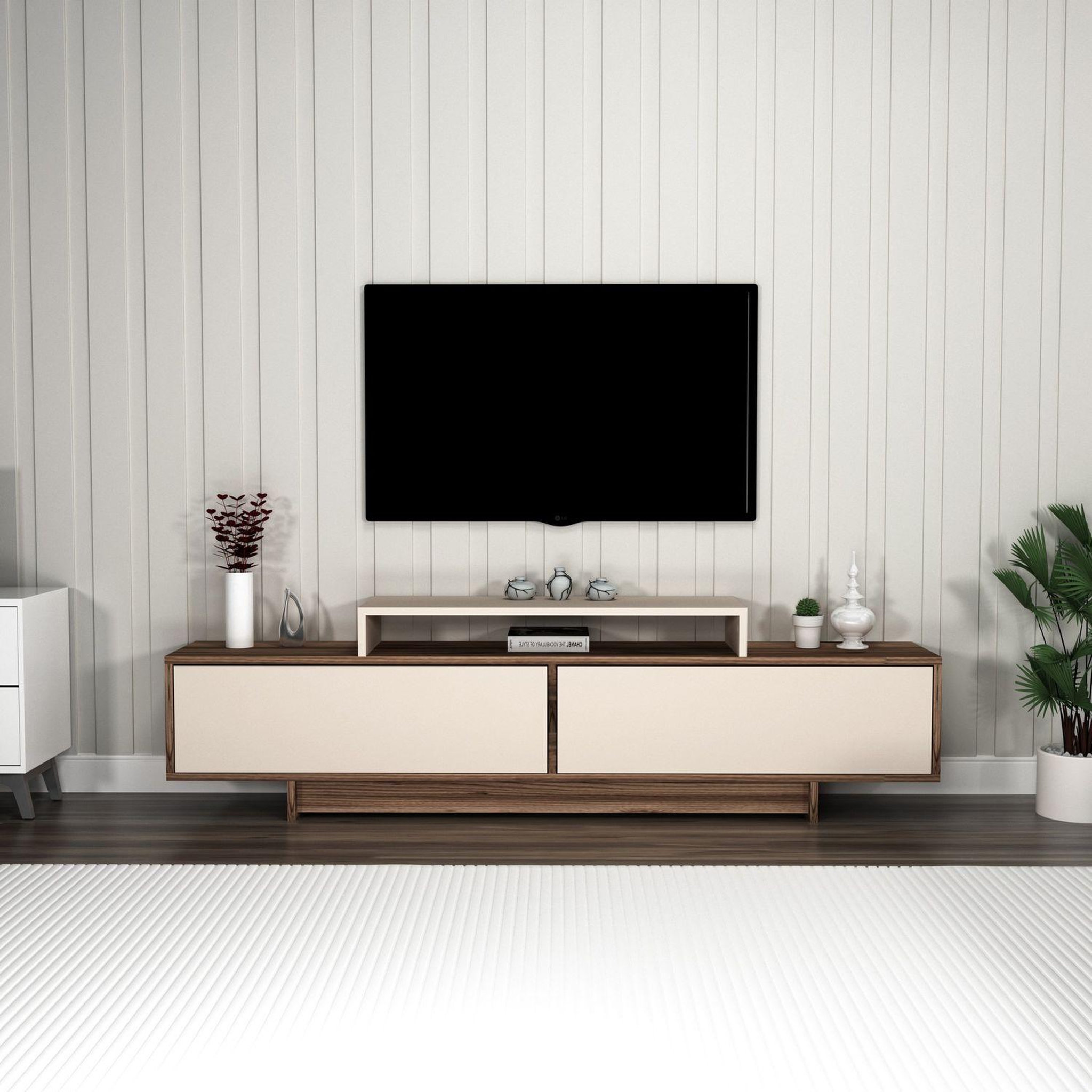 Voir la diapositive 2 : TOILINUX Meuble tv 2 portes basculantes et 1 niche noeline - beige