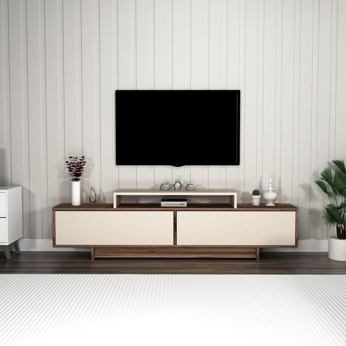 TOILINUX Meuble TV 2 portes basculantes et 1 niche NOELINE - Beige